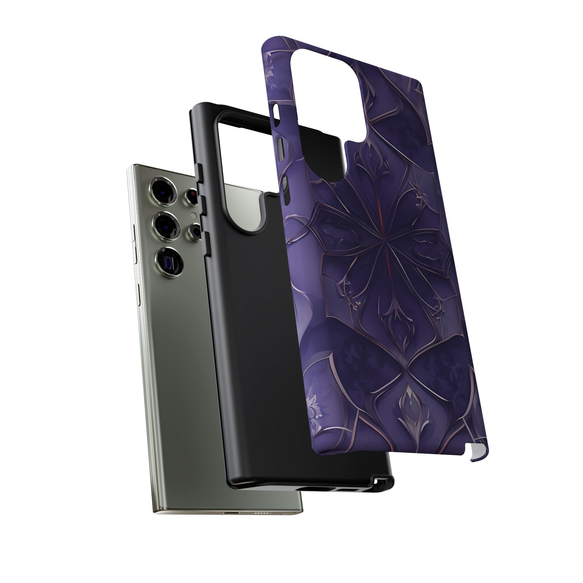 Violet Nebula - Kaleidoscope Collection Artistic Floral Burst - Samsung Galaxy S23 Ultra Tough Phone Case - Bold Purple Symmetrical Design