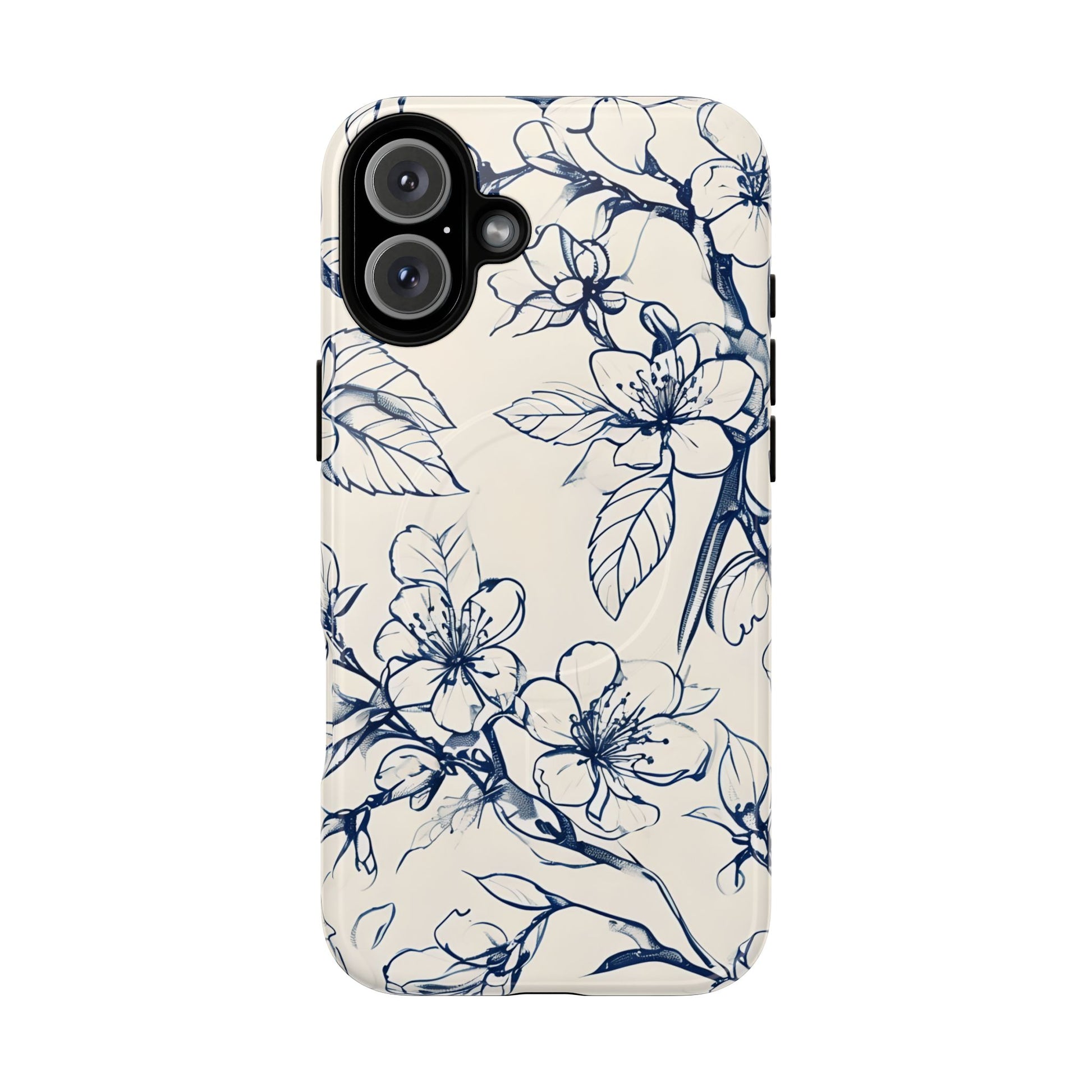 Blossom Sketch - Artistic Blue Floral - iPhone 16 Plus MagSafe Phone Case - Hand-Drawn Botanical Design