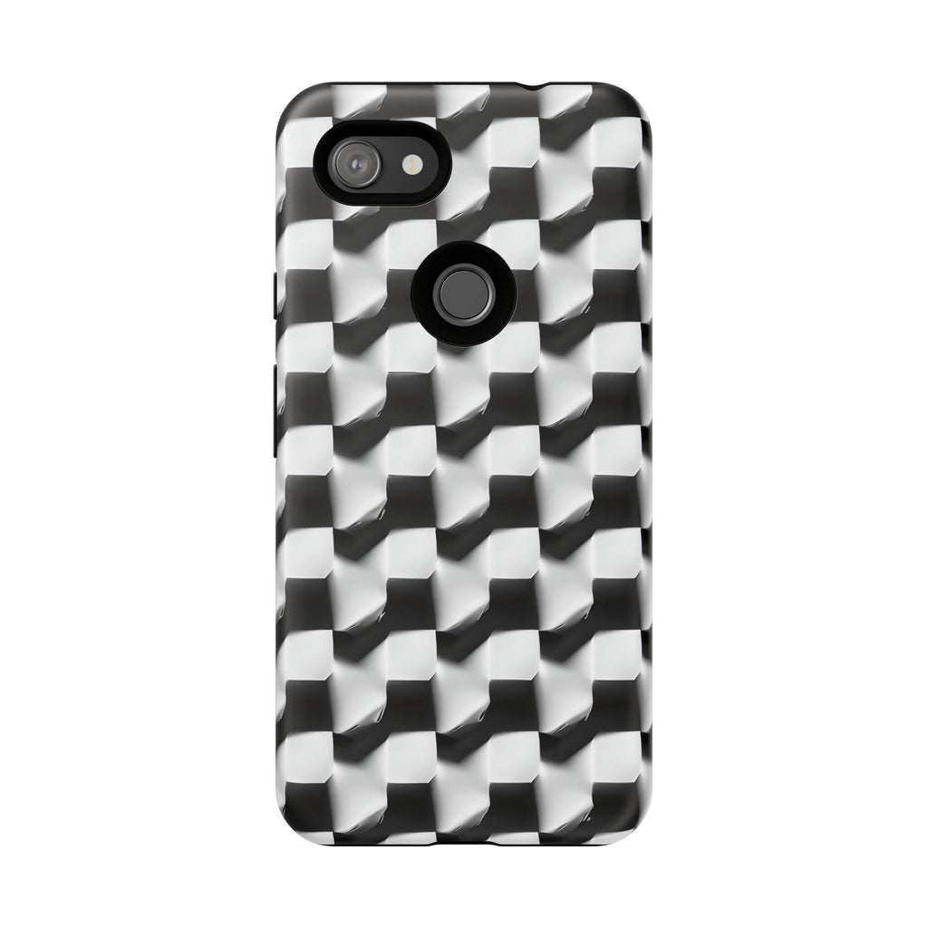 Monochrome Grid Tough Case for Google Pixel 3a XL - Classic Checkerboard, Black & White, Minimalist Trend