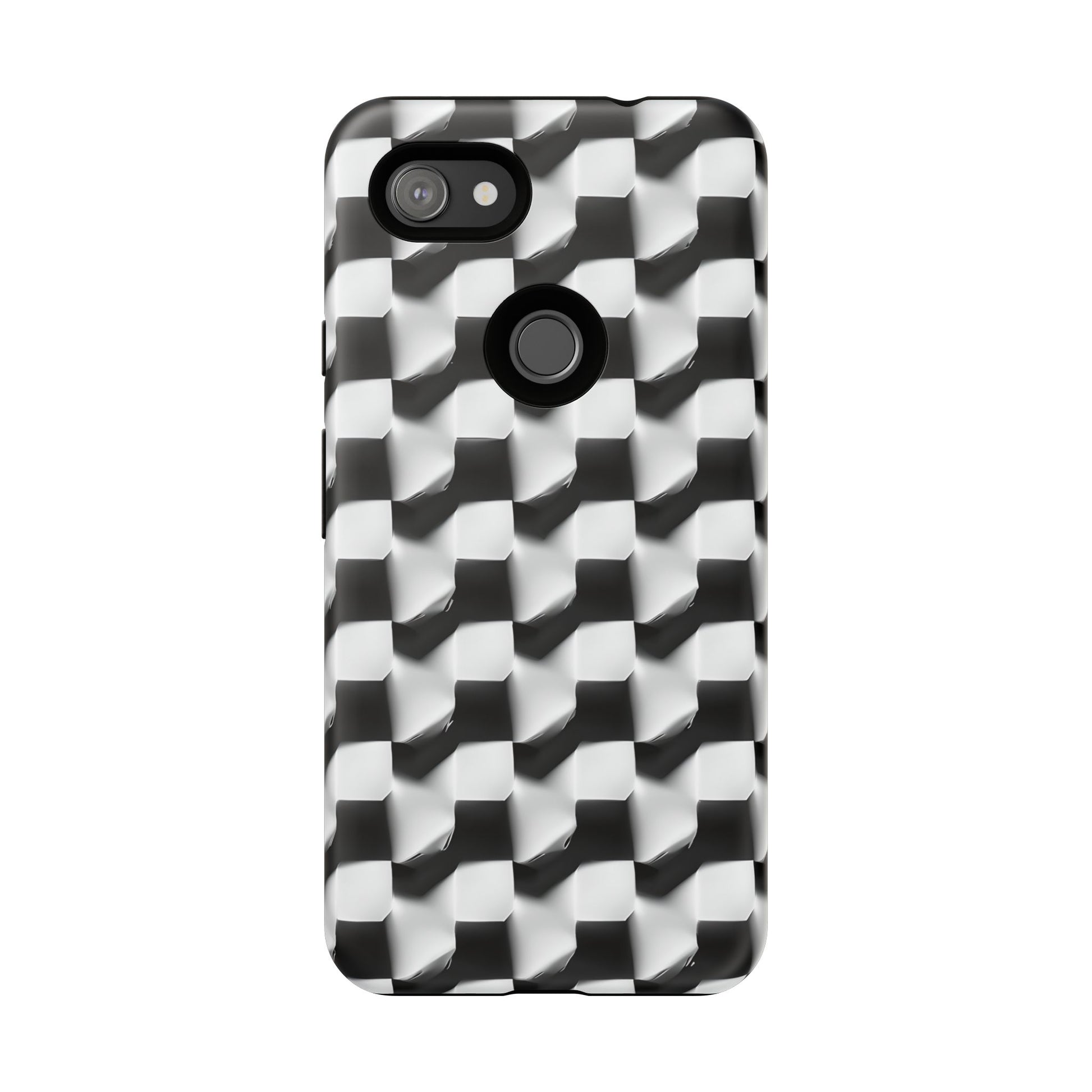 Monochrome Grid Tough Case for Google Pixel 3a XL - Classic Checkerboard, Black & White, Minimalist Trend