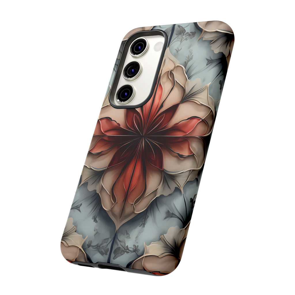 Ember Bloom - Kaleidoscope Collection Artistic Floral - Samsung Galaxy S23 Tough Phone Case - Fiery Symmetrical Design