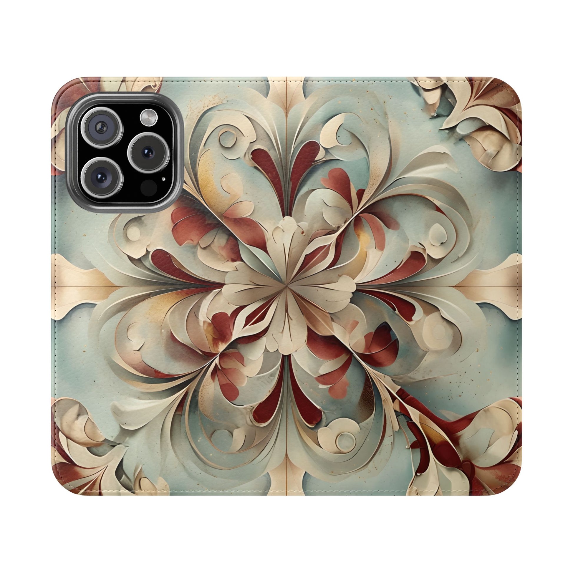 Vintage Baroque Blossom Wallet Phone Case - Elegant Floral Flip Cover for iPhone 16 Pro