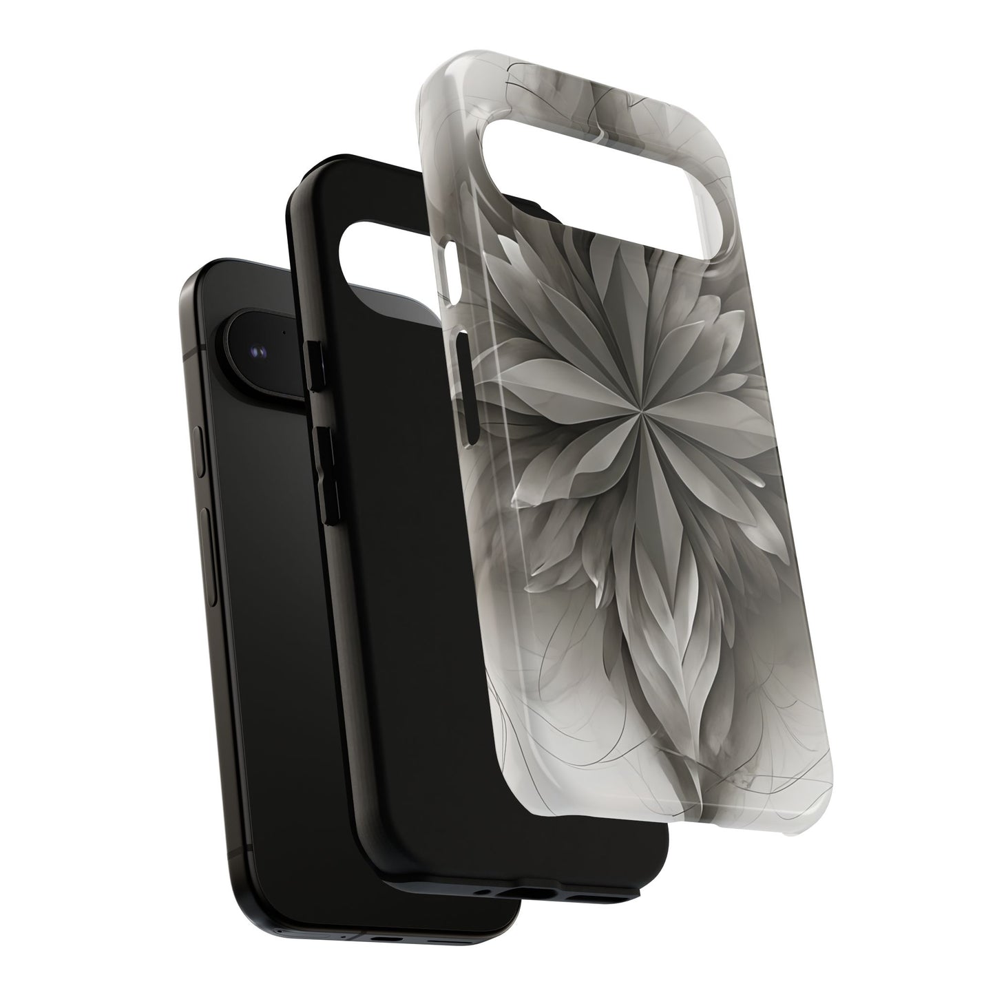 Silver Lotus - Elegant Monochrome Floral Google Pixel Tough Phone Case - Modern Lotus Design