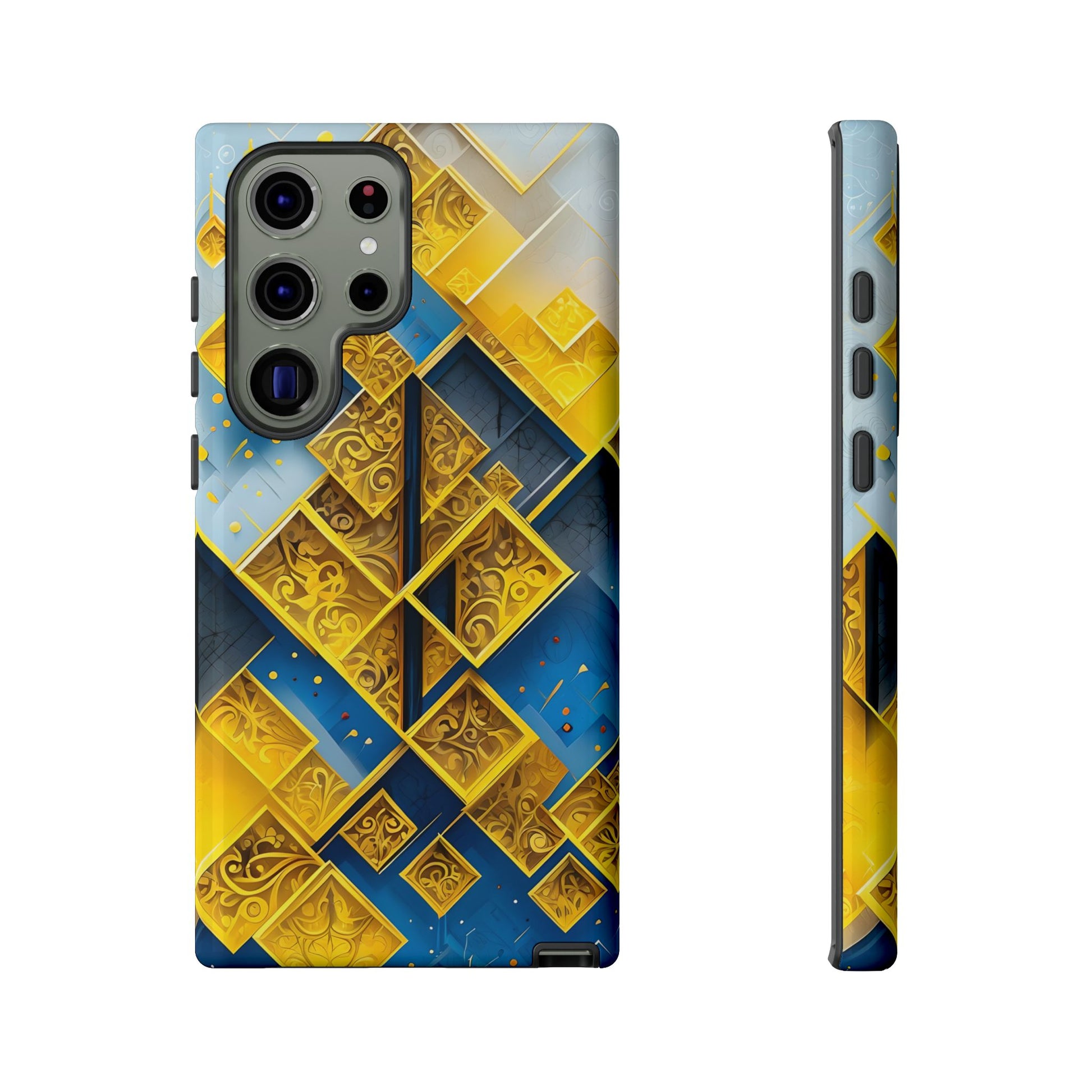 Golden Ascent Luxe Geometric Samsung Galaxy S23 Ultra Tough Case - Elegant Abstract Gold Design