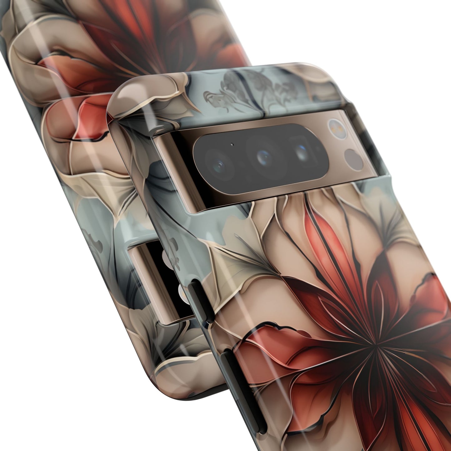 Ember Bloom - Kaleidoscope Collection Artistic Floral - Google Pixel Tough Phone Case - Fiery Symmetrical Design