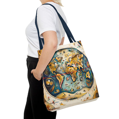 Celestial Map Tote (16x16 & 18x18)- Vintage Star Chart and Antique Globe Design on Navy-Handled Canvas, Reusable & Eco-Friendly