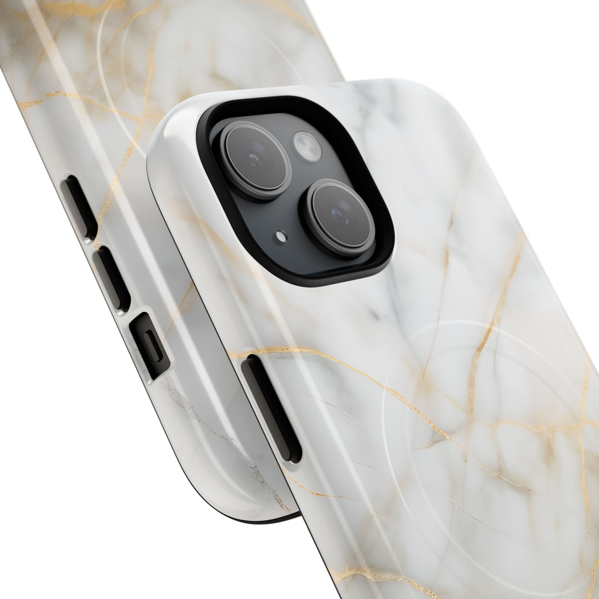 Golden Vein iPhone 15 MagSafe Phone Case -White Neutral Marble Design