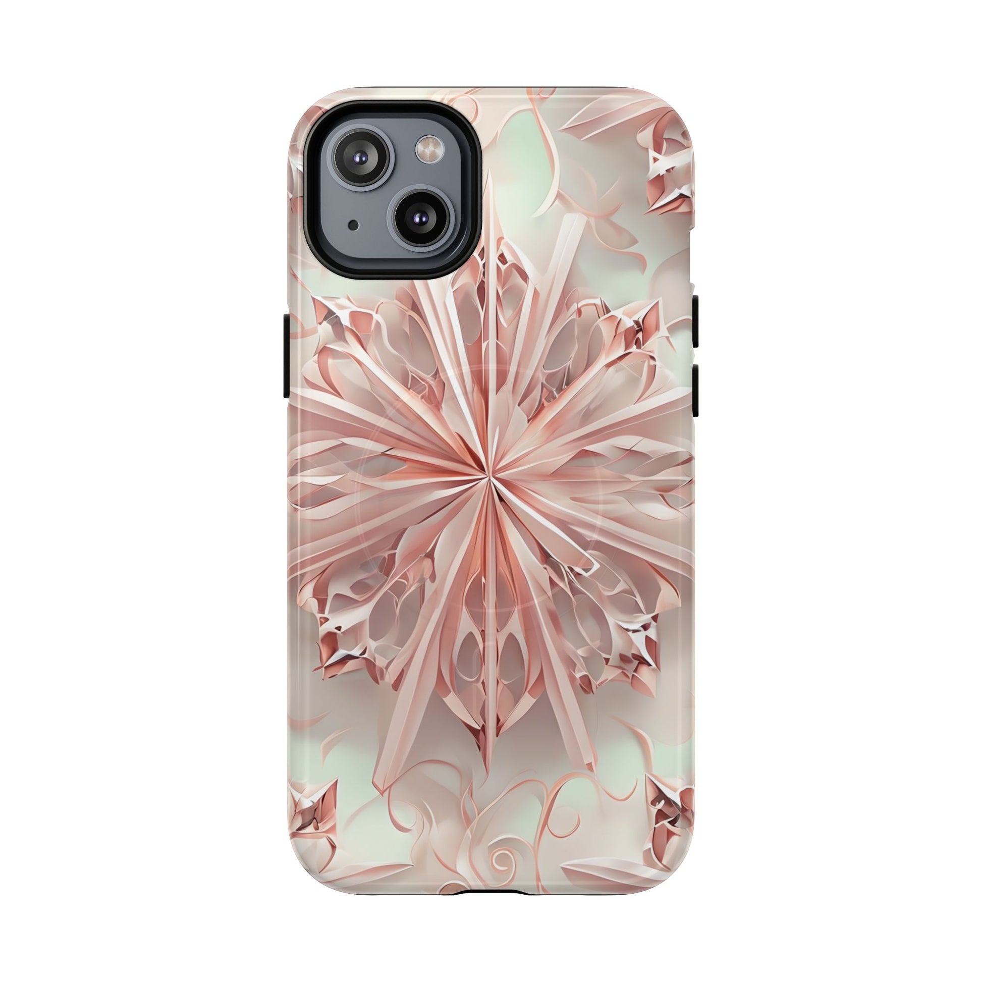 Blush Frost iPhone 14 Plus - Kaleidoscope Collection of MagSafe Compatible - Soft Pink Geometric Floral Design