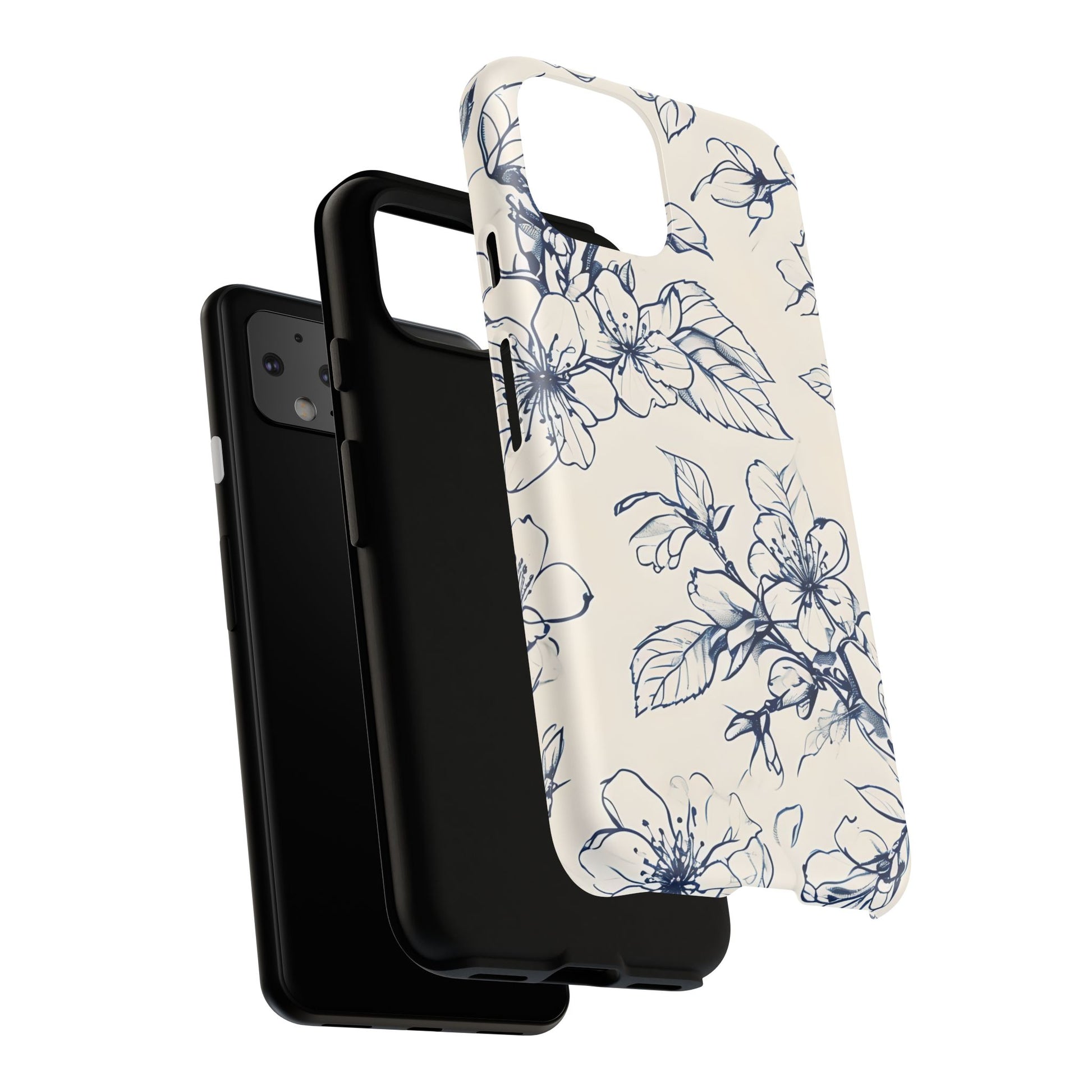 Blossom Sketch - Artistic Blue Floral Google Pixel 4 - Tough Phone Case - Hand-Drawn Botanical Design