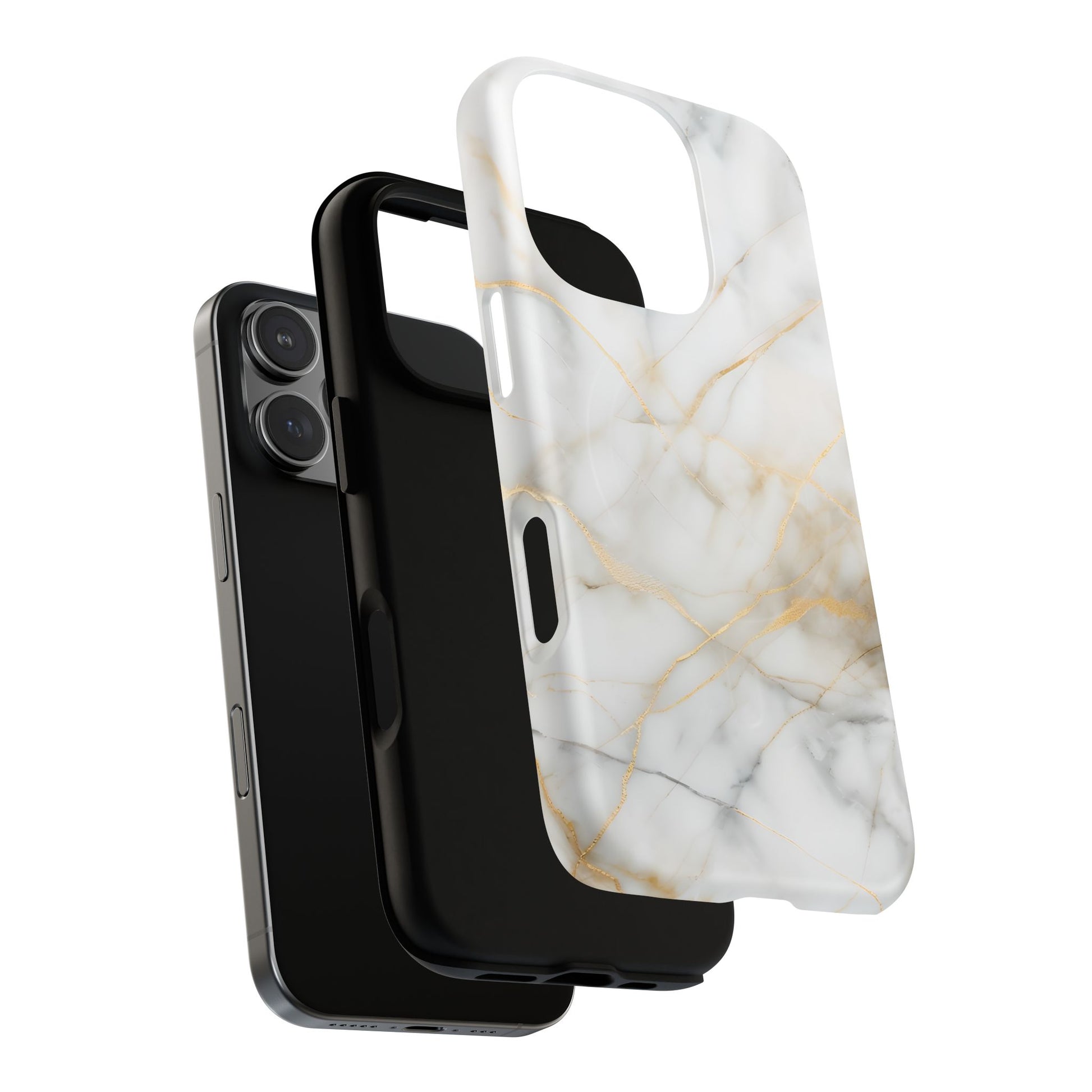 Golden Vein iPhone 16 Pro MagSafe Phone Case -White Neutral Marble Design