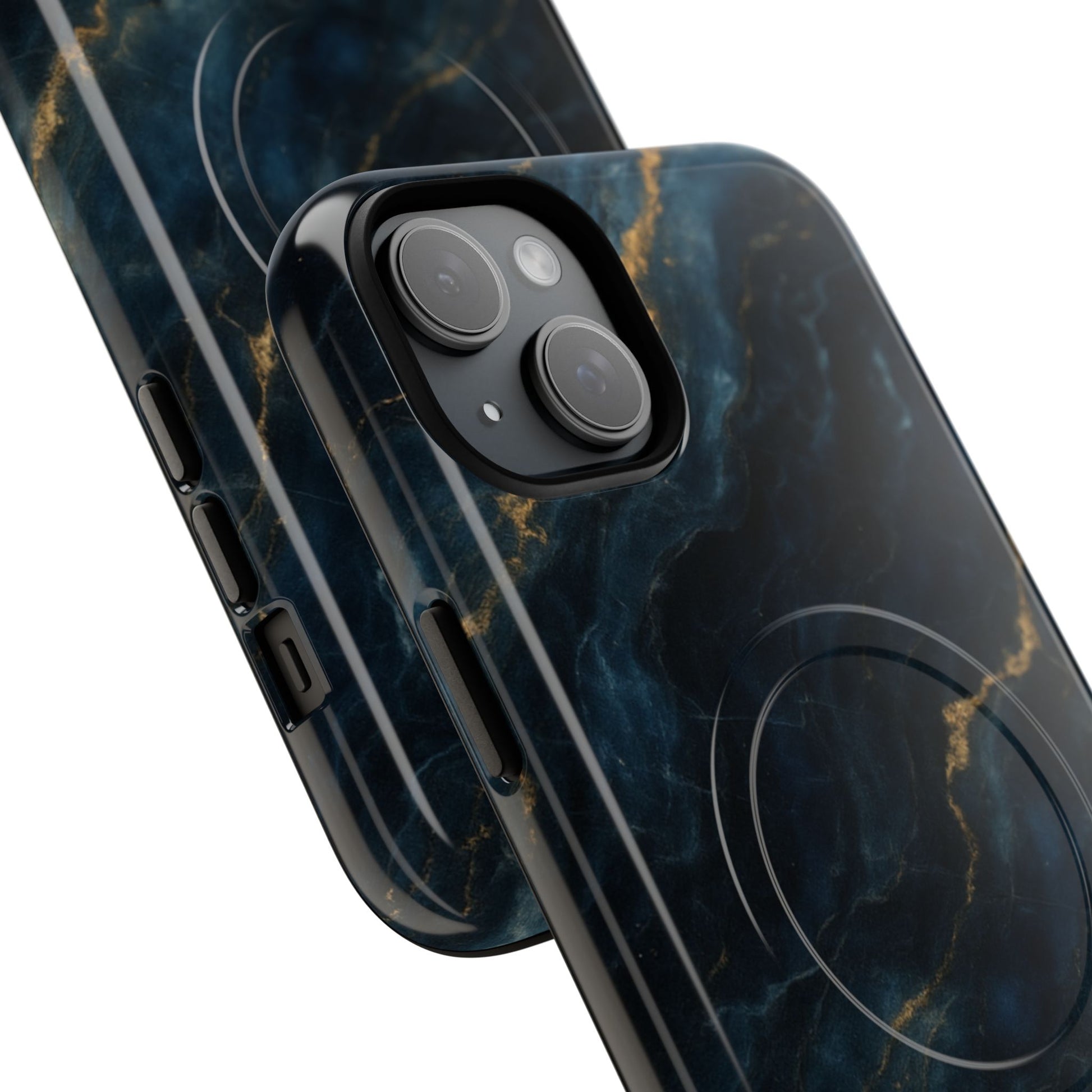 Midnight Marble MagSafe iPhone 15 Plus Case - Deep Blue Marble Design Shockproof Cover