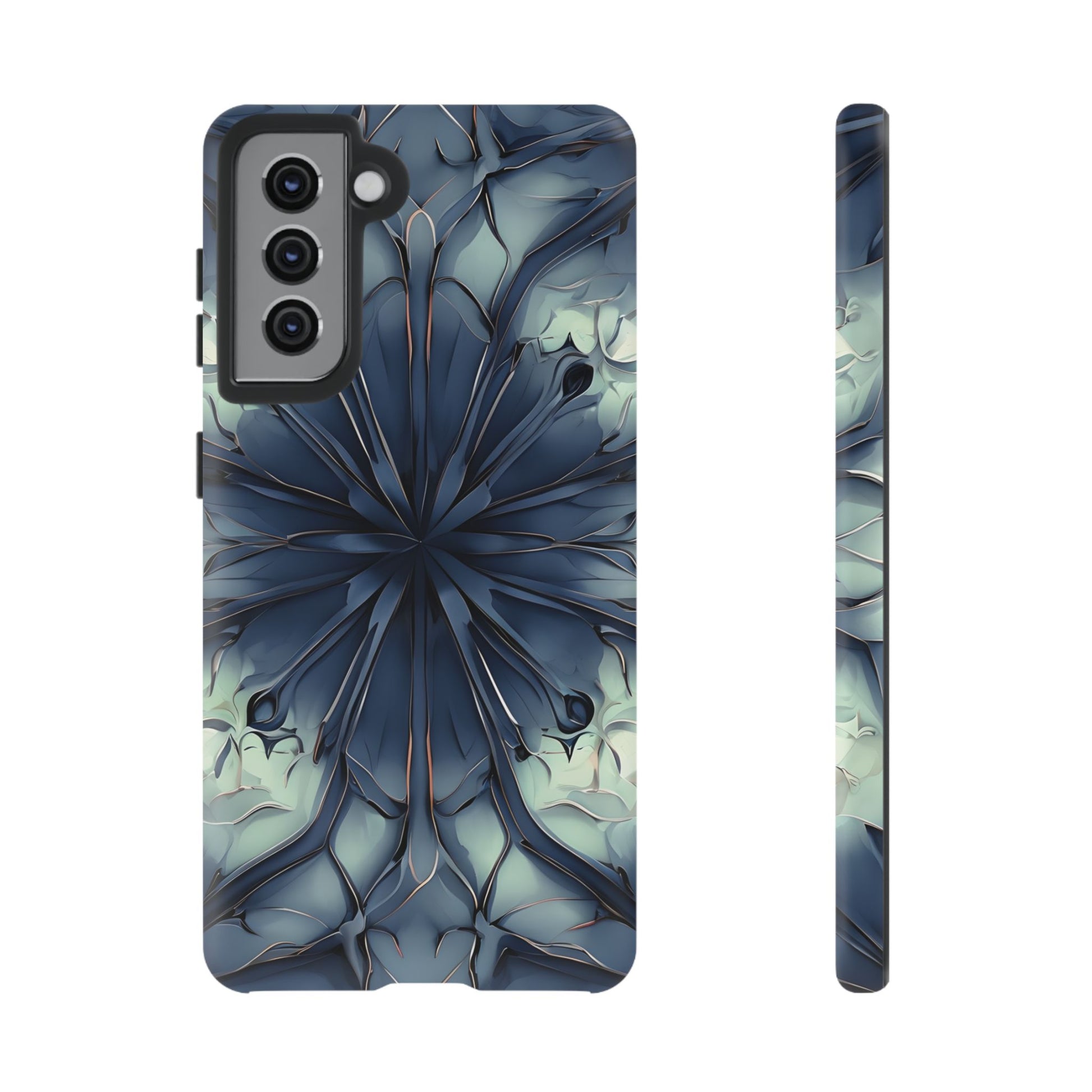 Indigo Mosaic - Artistic Kaleidoscope Collection Artistic Floral - Samsung Galaxy S21 Tough Phone Case - Bold Blue Symmetrical Design