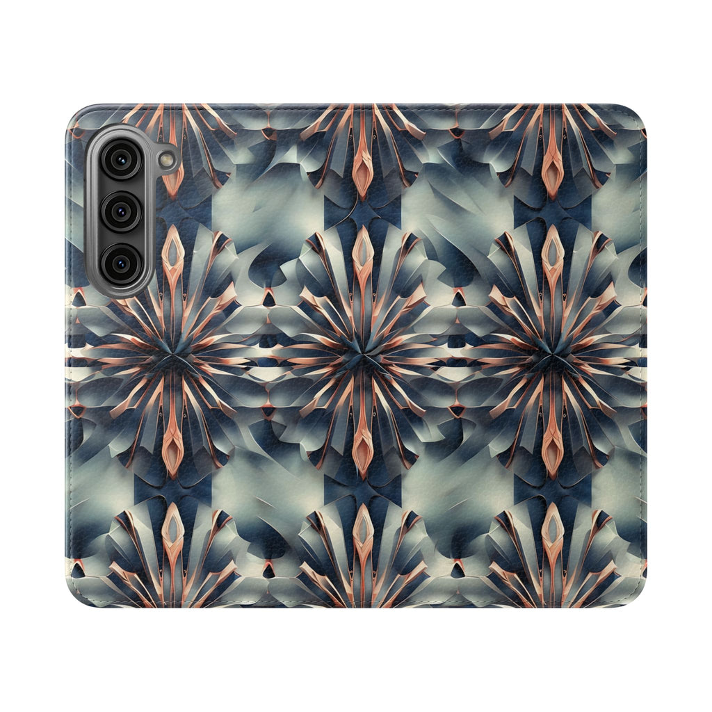 Obsidian Kaleidoscope Samsung Galaxy S23 Wallet Case - Elegant Abstract Flip Cover with Card Slots