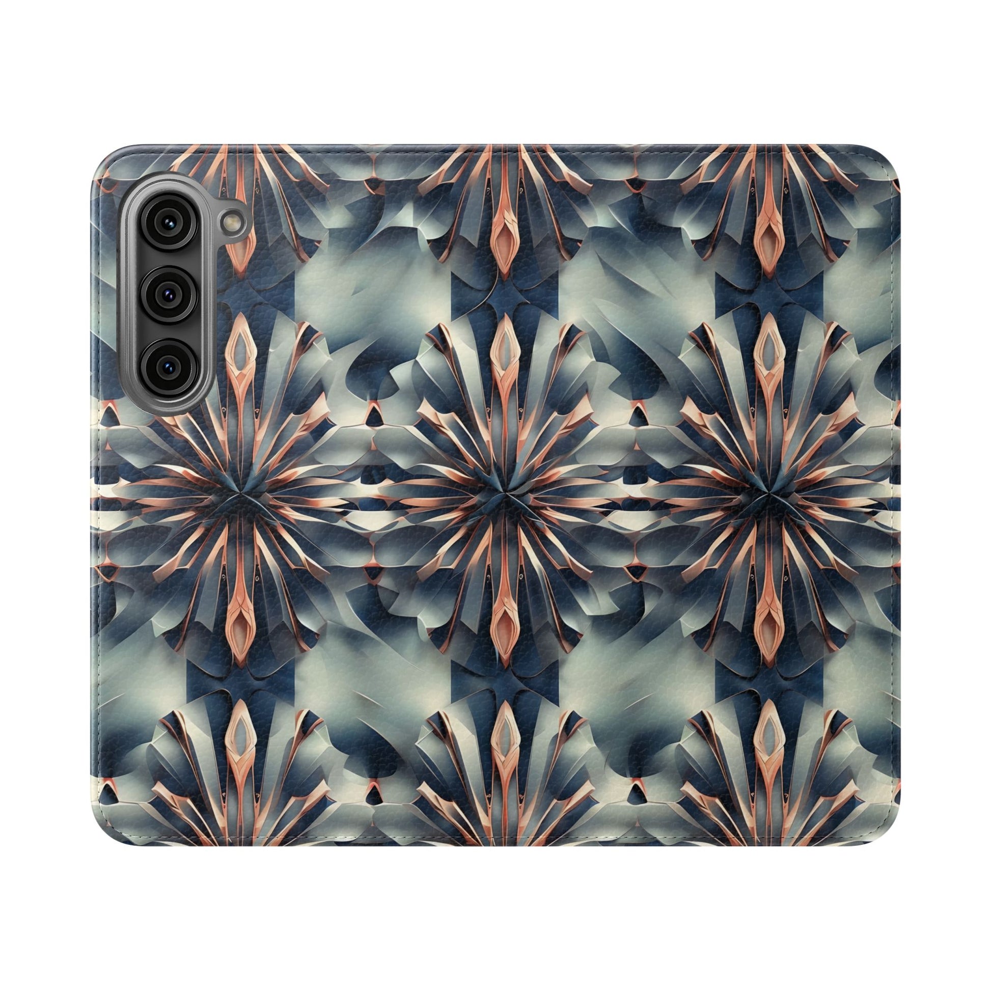 Obsidian Kaleidoscope Samsung Galaxy S23 Wallet Case - Elegant Abstract Flip Cover with Card Slots