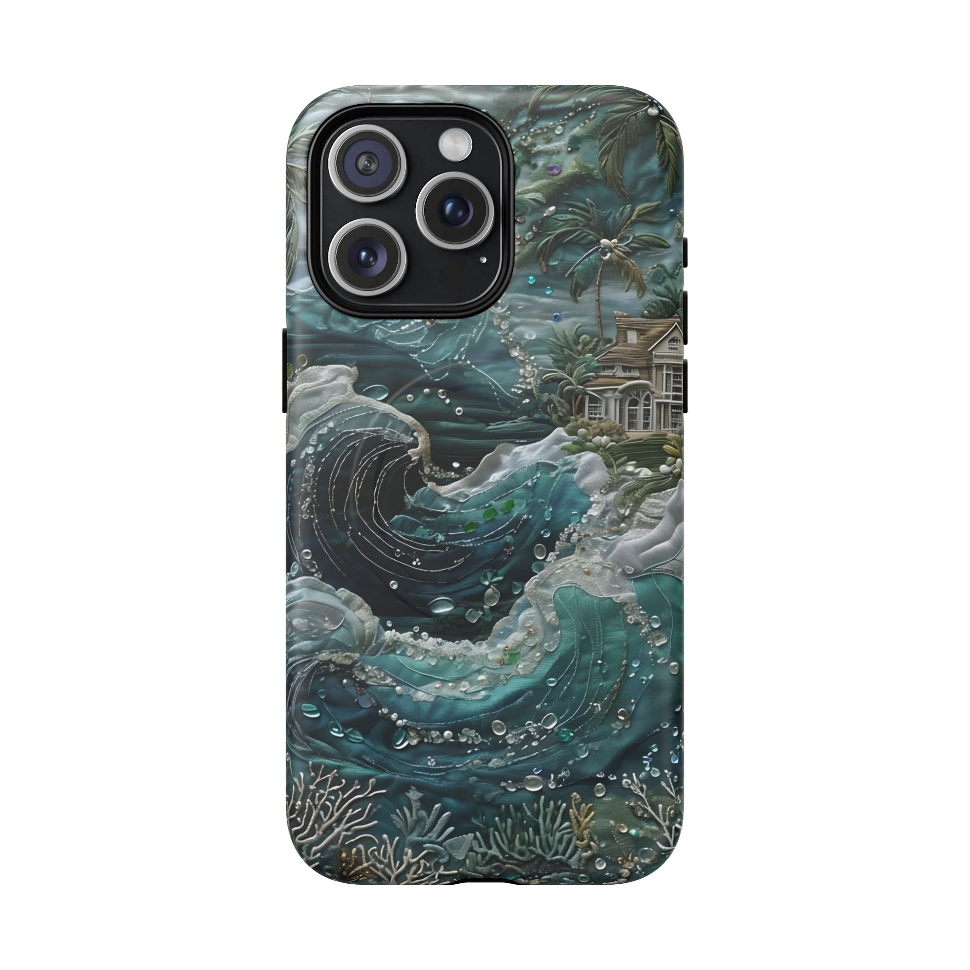 Tropical Midnight Wave - Artistic Ocean iPhone 15 Pro Max MagSafe Phone Case - Dramatic Blue Wave Design