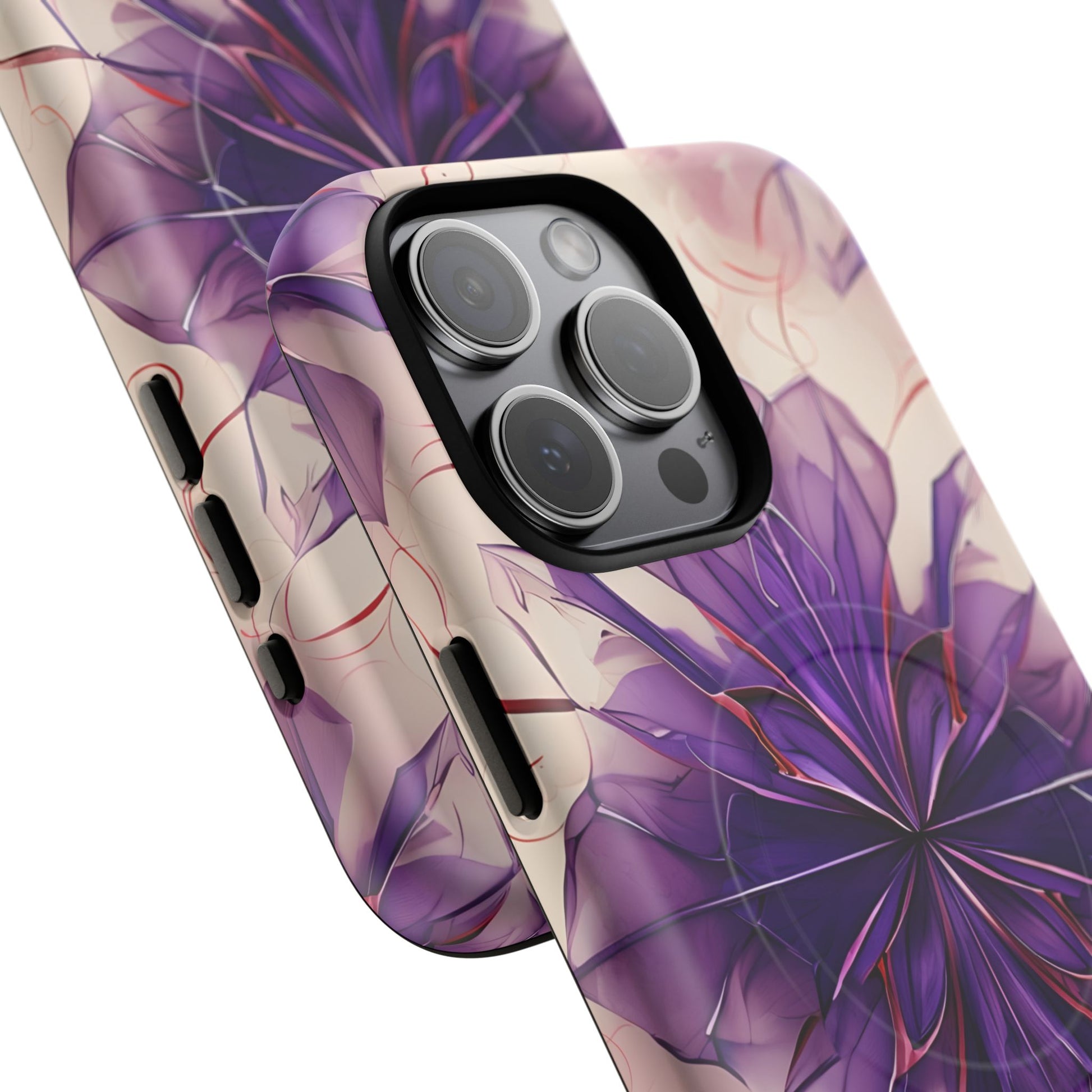 Violet Reverie - Kaleidoscope Collection Artistic Floral Burst - iPhone 15 Pro Max MagSafe Phone Case - Bold Purple Symmetrical Design