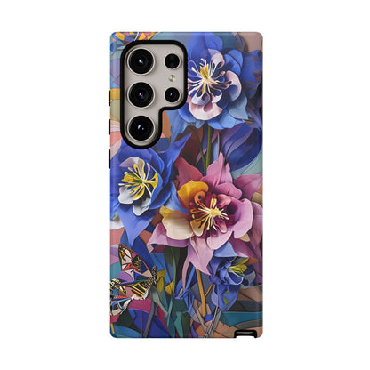 Blue Columbine Carnivale - Artistic Floral & Butterfly Samsung Ultra Tough Phone Case - Vibrant Botanical Design
