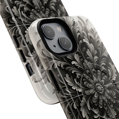 Angled view of Obsidian Bloom iPhone MagSafe protective phone case