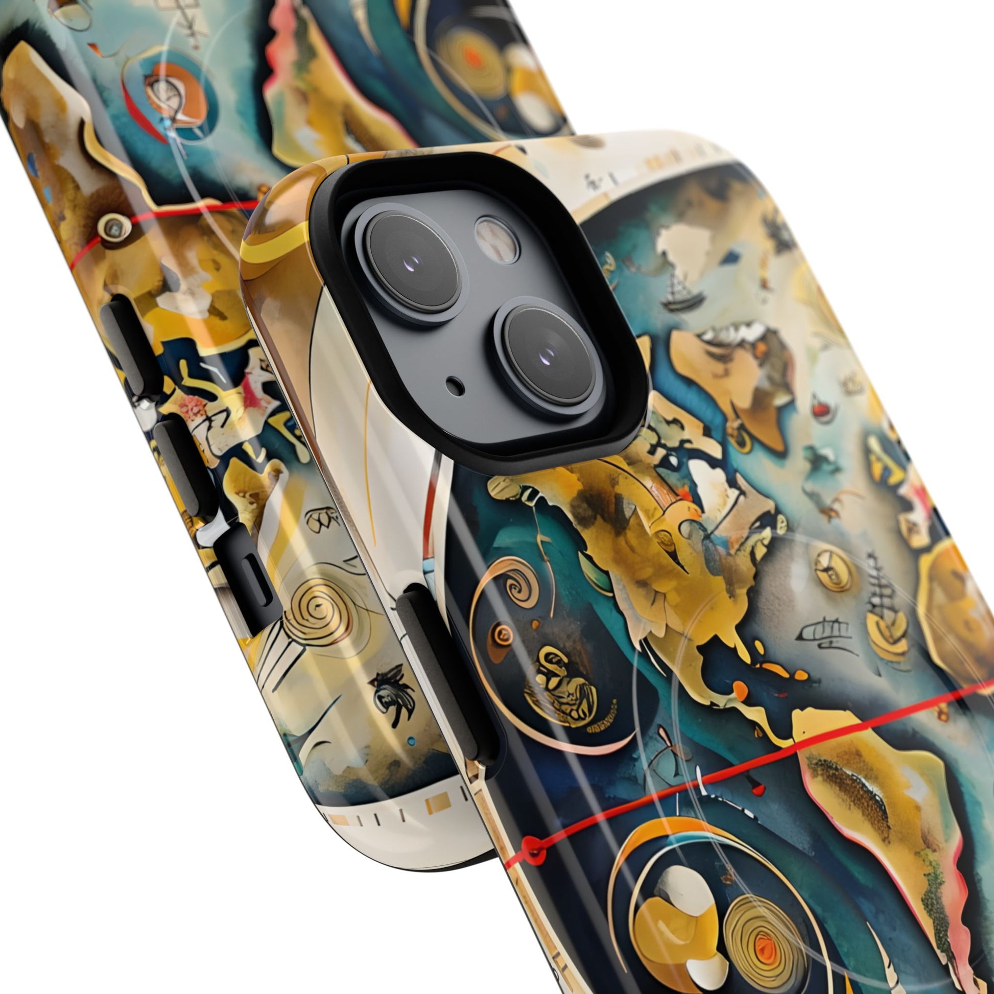 Celestial Map iPhone 14 MagSafe Phone Case -Vintage Nautical World Map, Artistic Blue & Gold