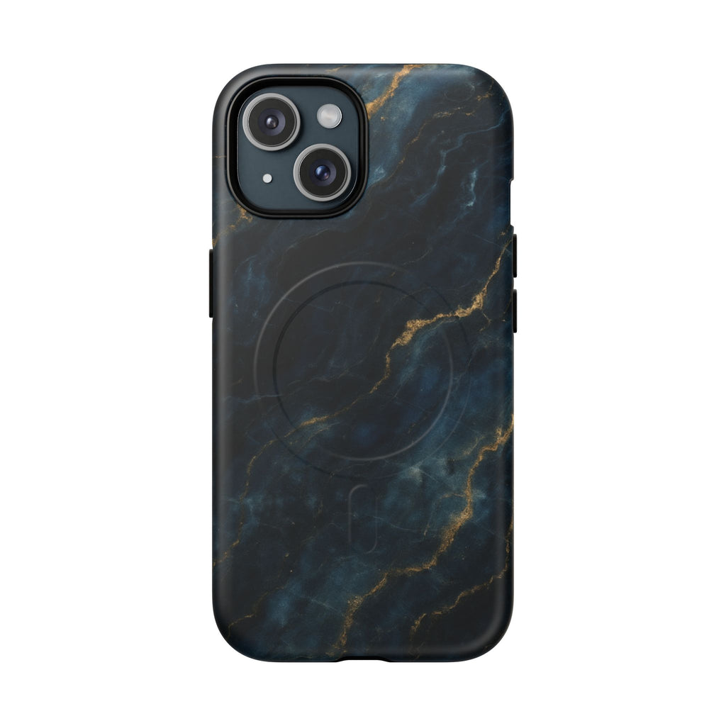 Midnight Marble MagSafe iPhone 15 Case - Deep Blue Marble Design Shockproof Cover