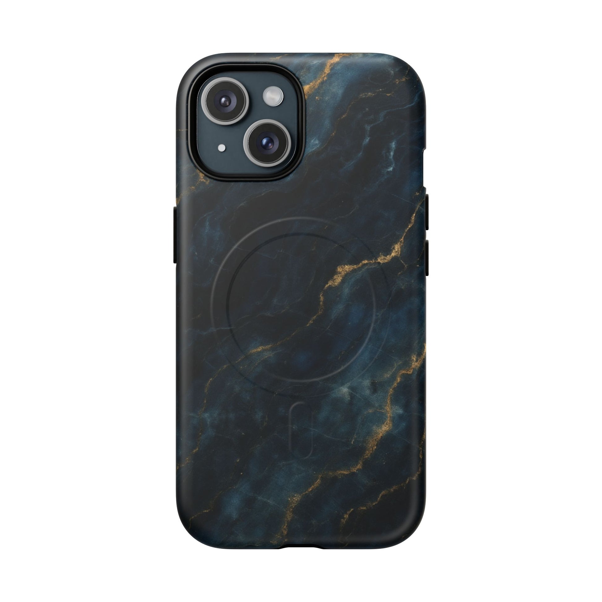 Midnight Marble MagSafe iPhone 15 Case - Deep Blue Marble Design Shockproof Cover