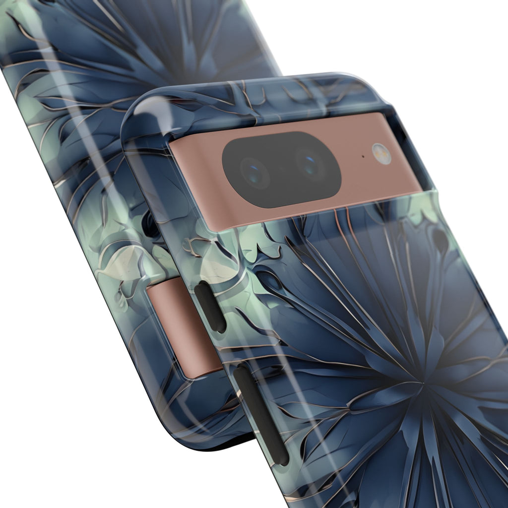 Indigo Mosaic - Artistic Kaleidoscope Collection Artistic Floral - Google Pixel 8 Tough Phone Case - Bold Blue Symmetrical Design