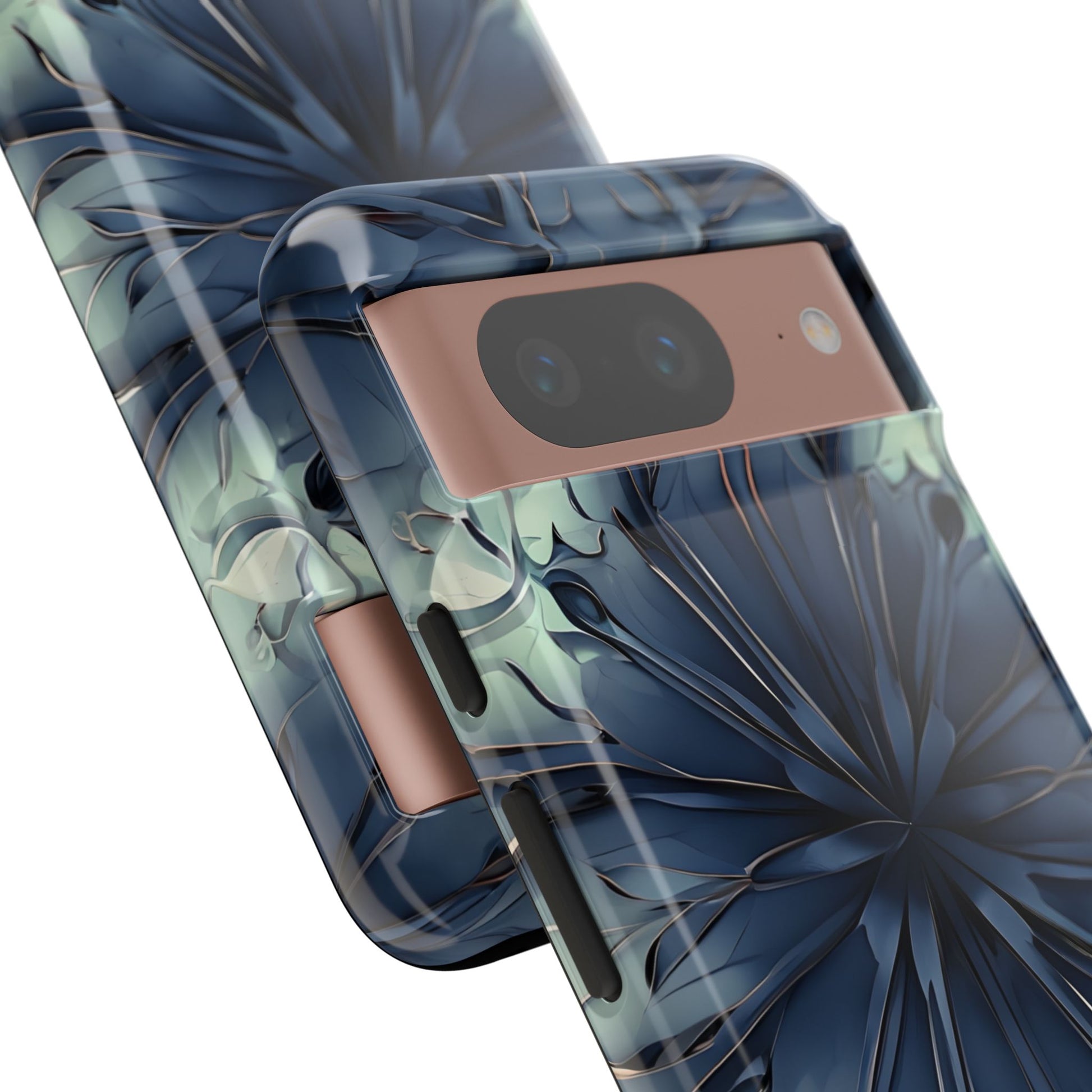 Indigo Mosaic - Artistic Kaleidoscope Collection Artistic Floral - Google Pixel 8 Tough Phone Case - Bold Blue Symmetrical Design