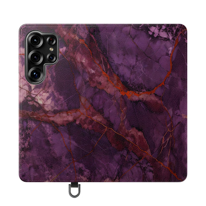 Amethyst Current Wallet Phone Case - Elegant Purple Marble Flip Cover for Samsung Galaxy