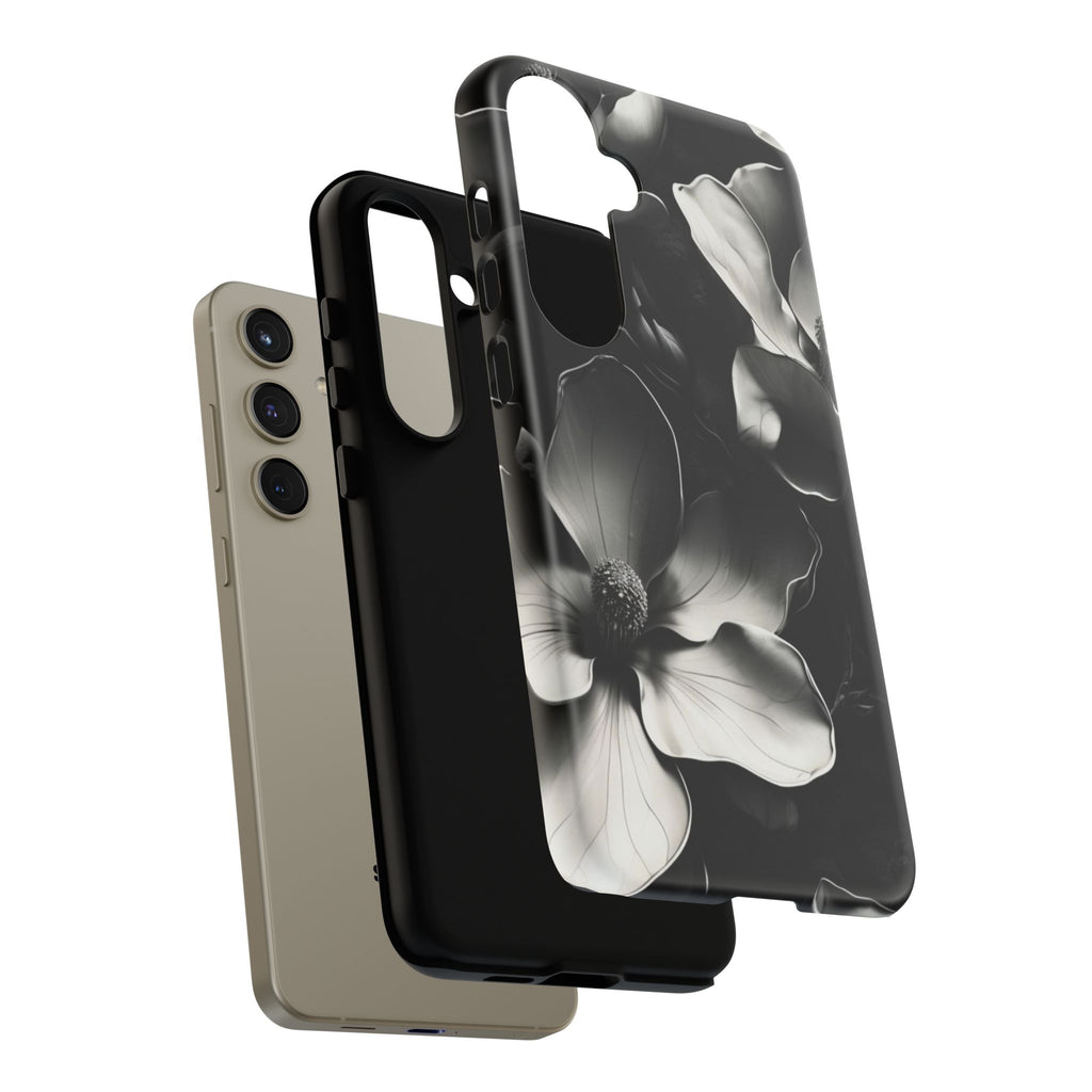 Monochrome Magnolia - Elegant Black & White Floral Samsung Galaxy S24 Plus Tough Phone Case - Artistic Magnolia Design