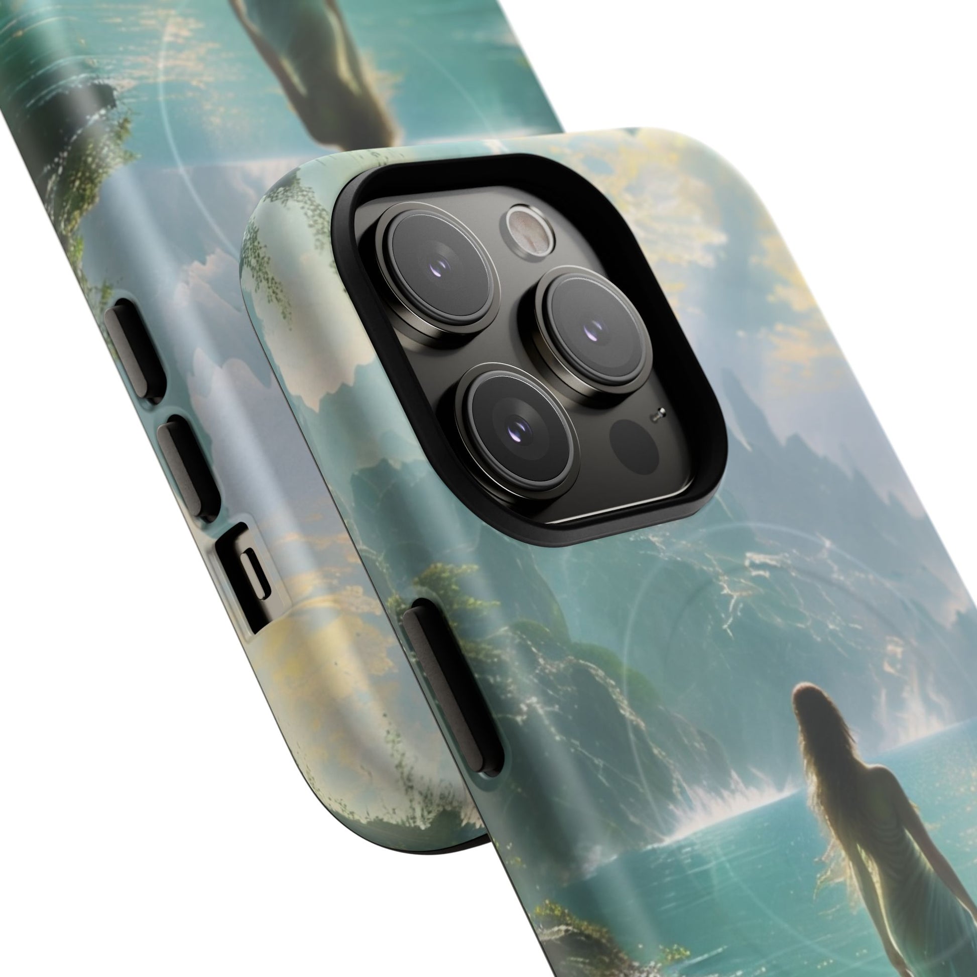 Celestial Tides - Dreamscape Art iPhone 14 Pro MagSafe Phone Case -Ethereal Woman & Fantasy Landscape Design