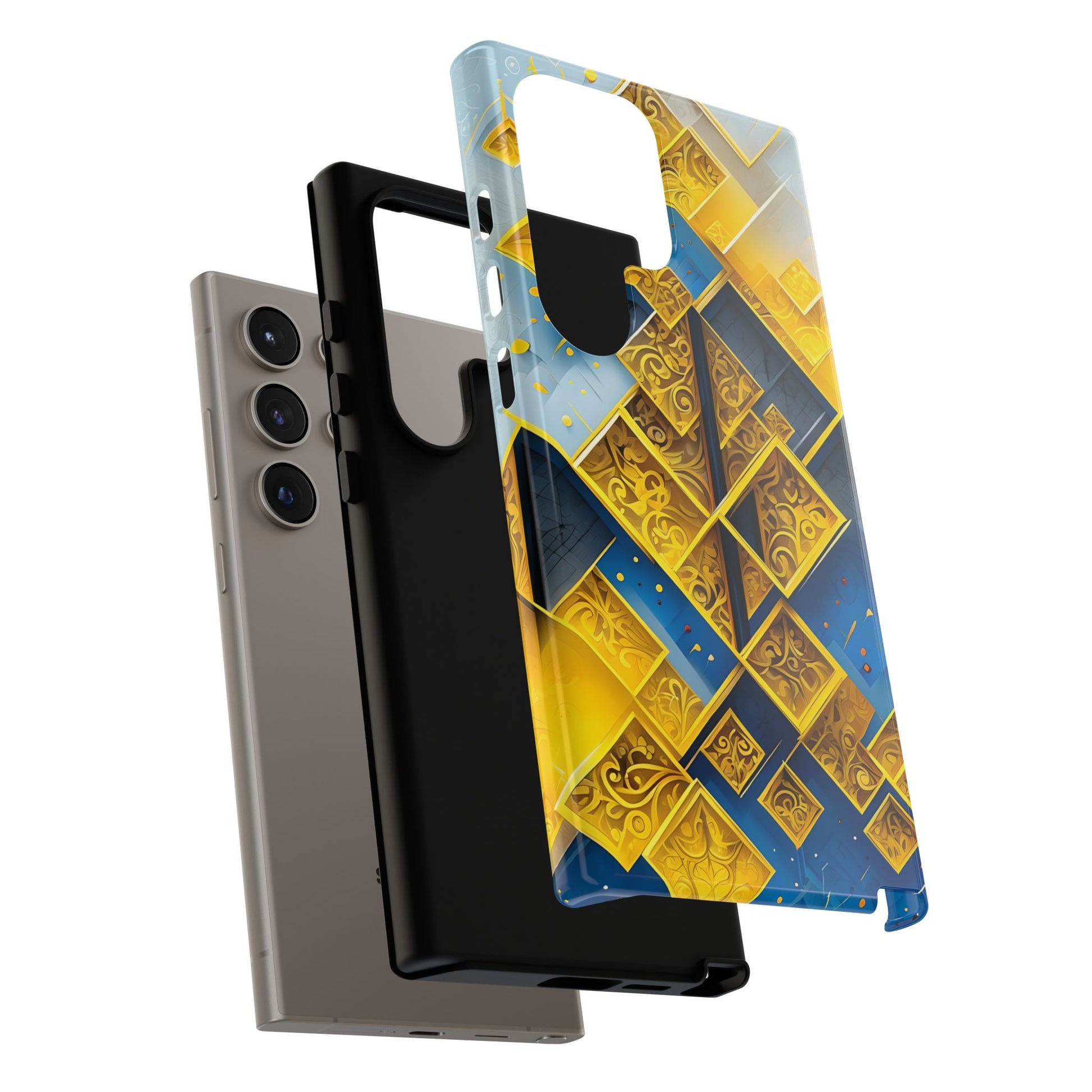 Golden Ascent Luxe Geometric Samsung Galaxy S24 Ultra Tough Case - Elegant Abstract Gold Design