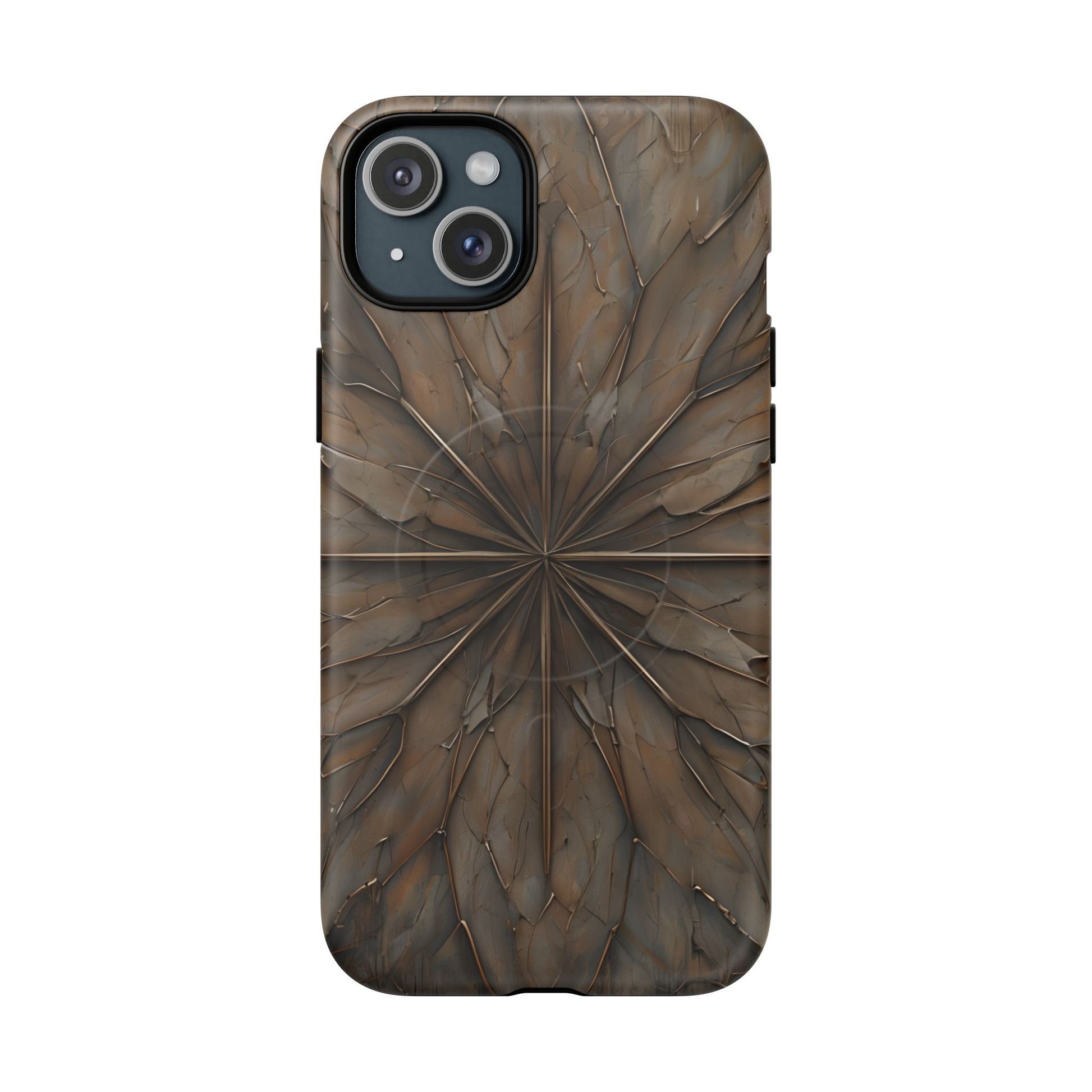 Earthstone Mandala - Kaleidoscope Collection Artistic Taupe Burst - iPhone 15 Plus MagSafe Phone Case