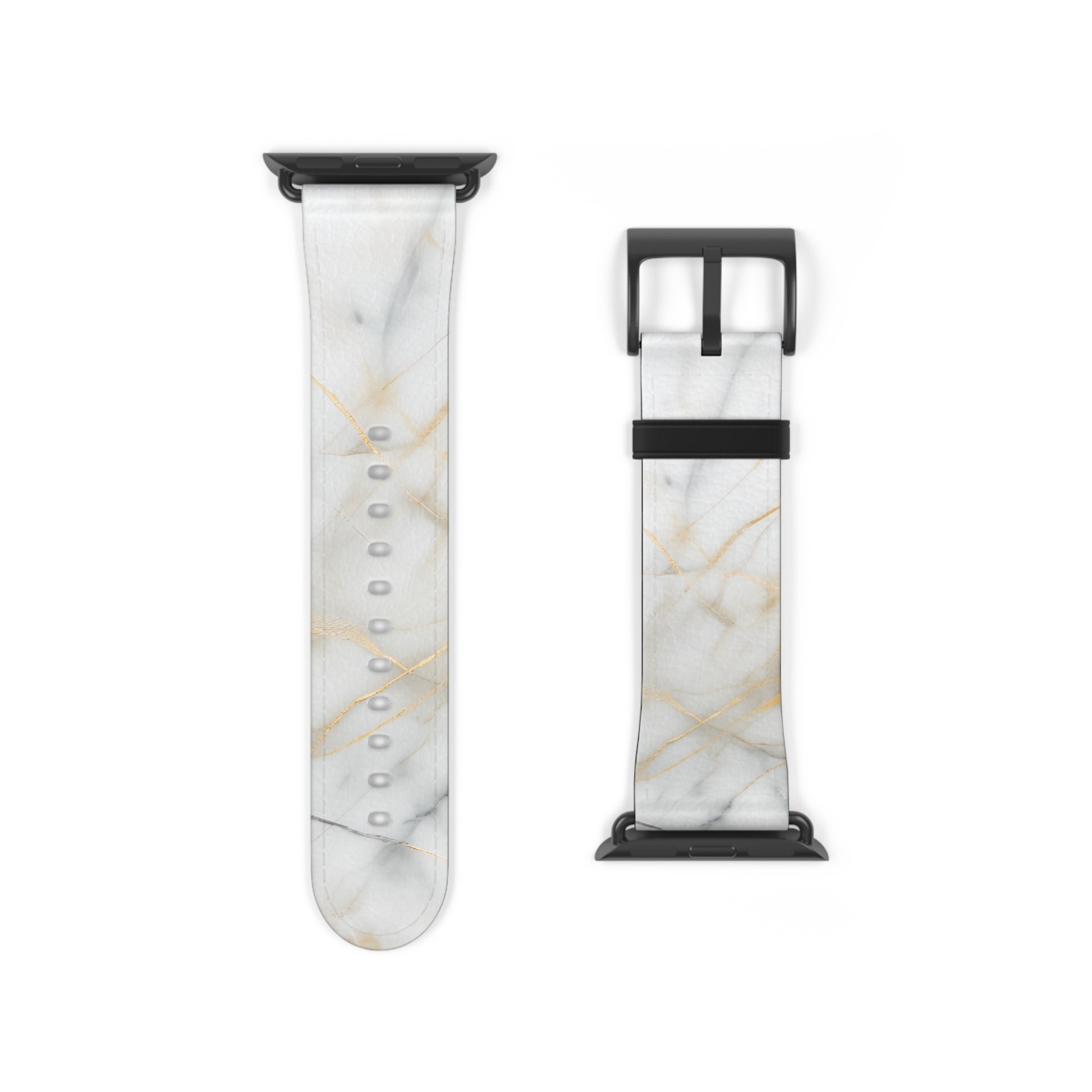 Golden Vein Apple Watch band strap with black clasp displaying white marble pattern with subtle gold veins