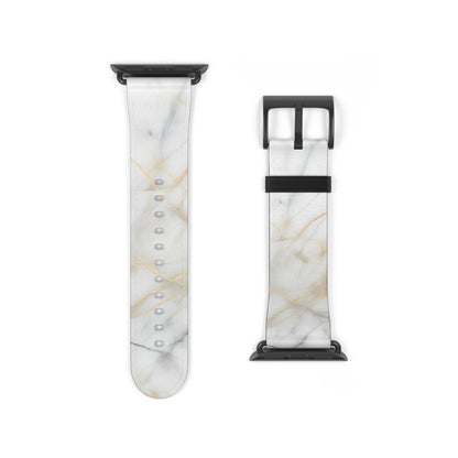 Golden Vein Apple Watch band strap with black clasp displaying white marble pattern with subtle gold veins