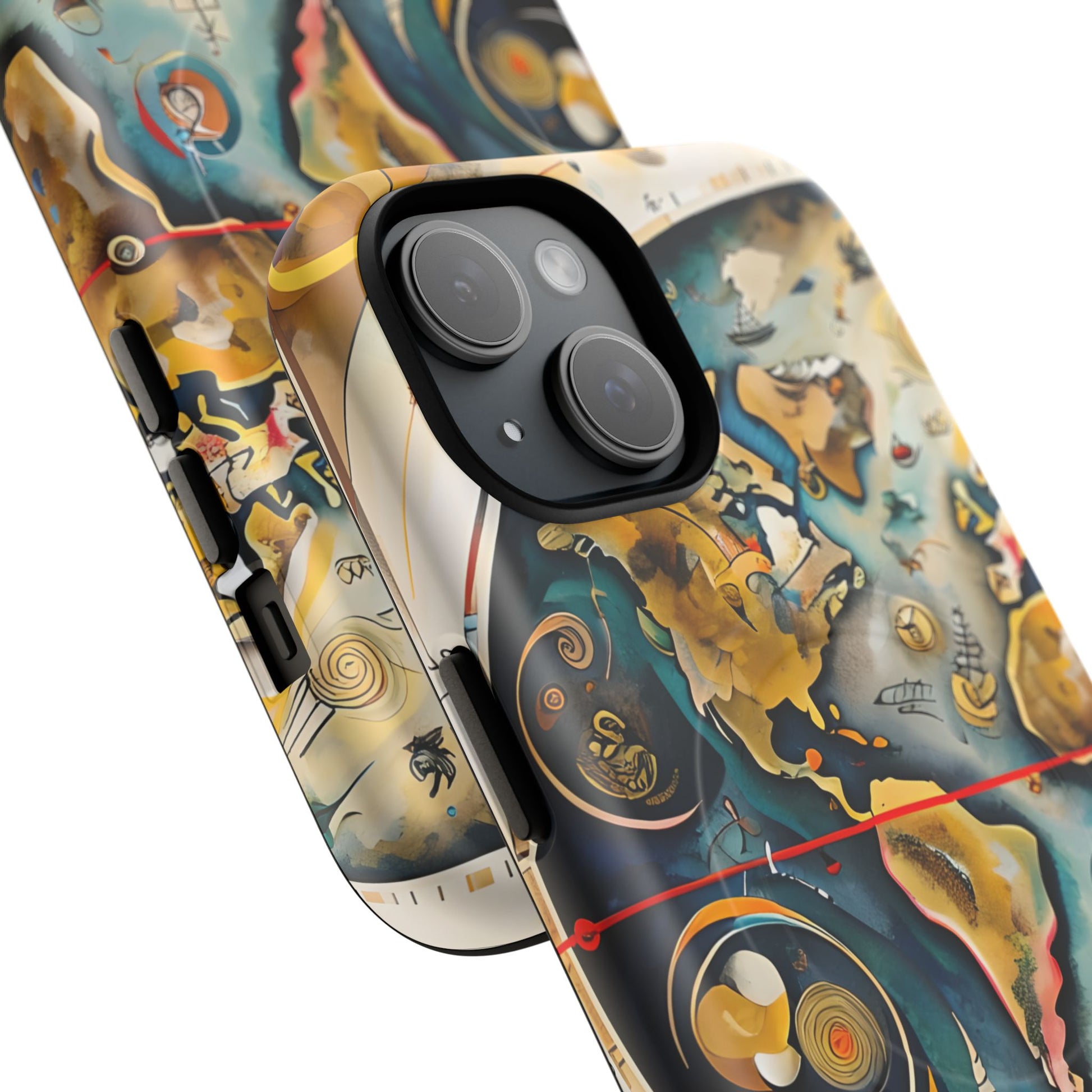 Celestial Map iPhone 15 MagSafe Phone Case -Vintage Nautical World Map, Artistic Blue & Gold
