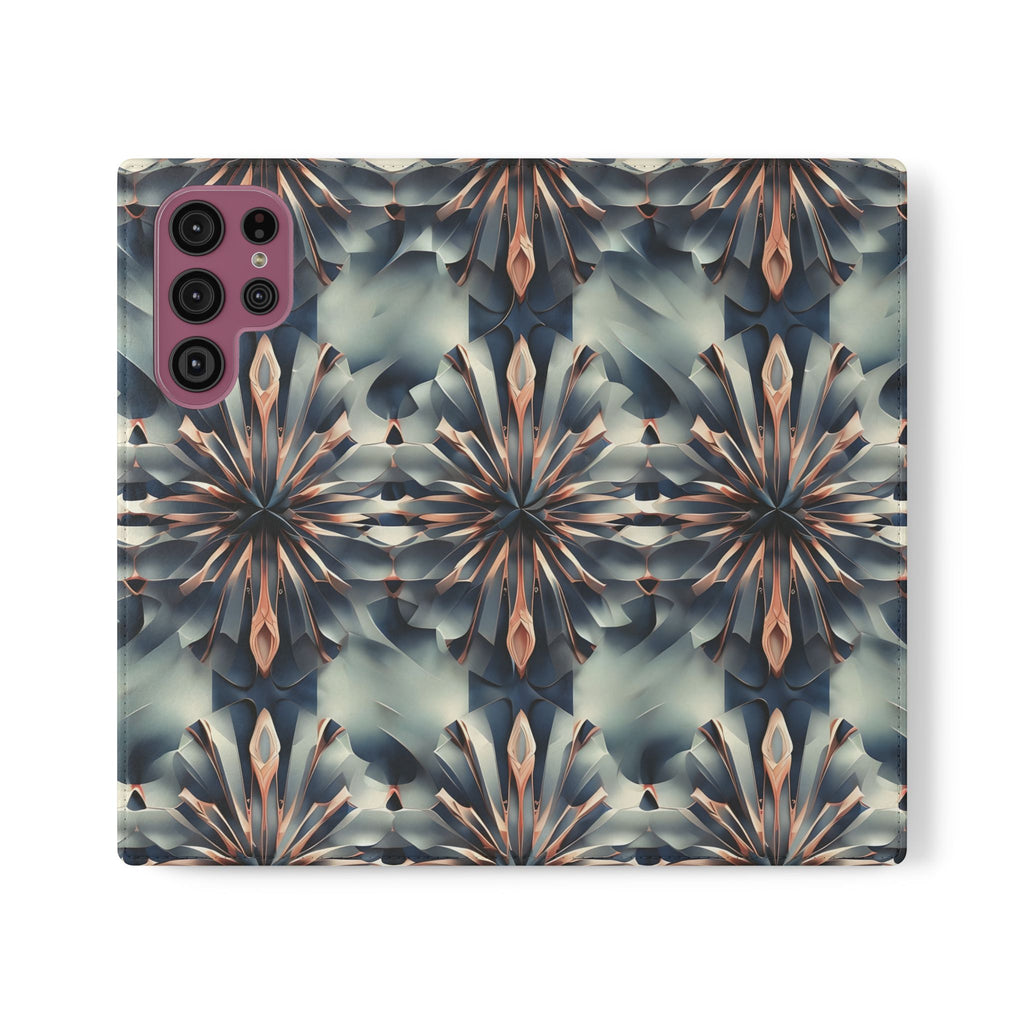 Obsidian Kaleidoscope Samsung Galaxy S22 Ultra Wallet Case - Elegant Abstract Flip Cover with Card Slots