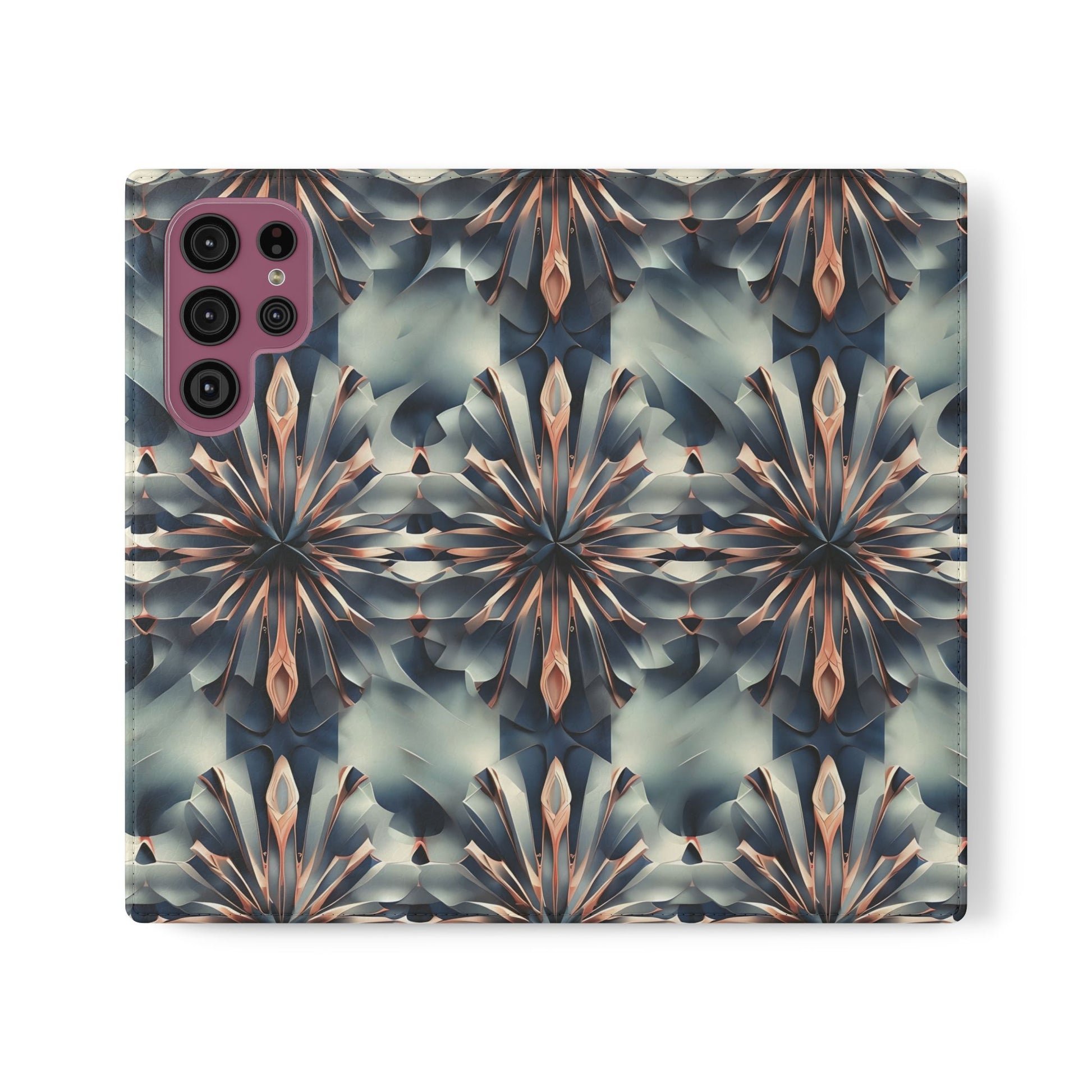 Obsidian Kaleidoscope Samsung Galaxy S22 Ultra Wallet Case - Elegant Abstract Flip Cover with Card Slots