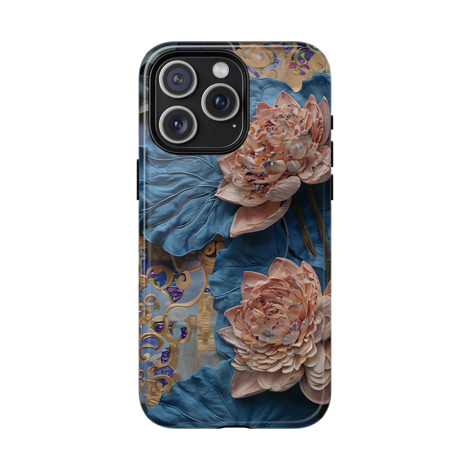 Peony Midnight Tapestry - iPhone 15 Pro Max - MagSafe Compatible - Elegant Blue & Blush Artful Phone Cover