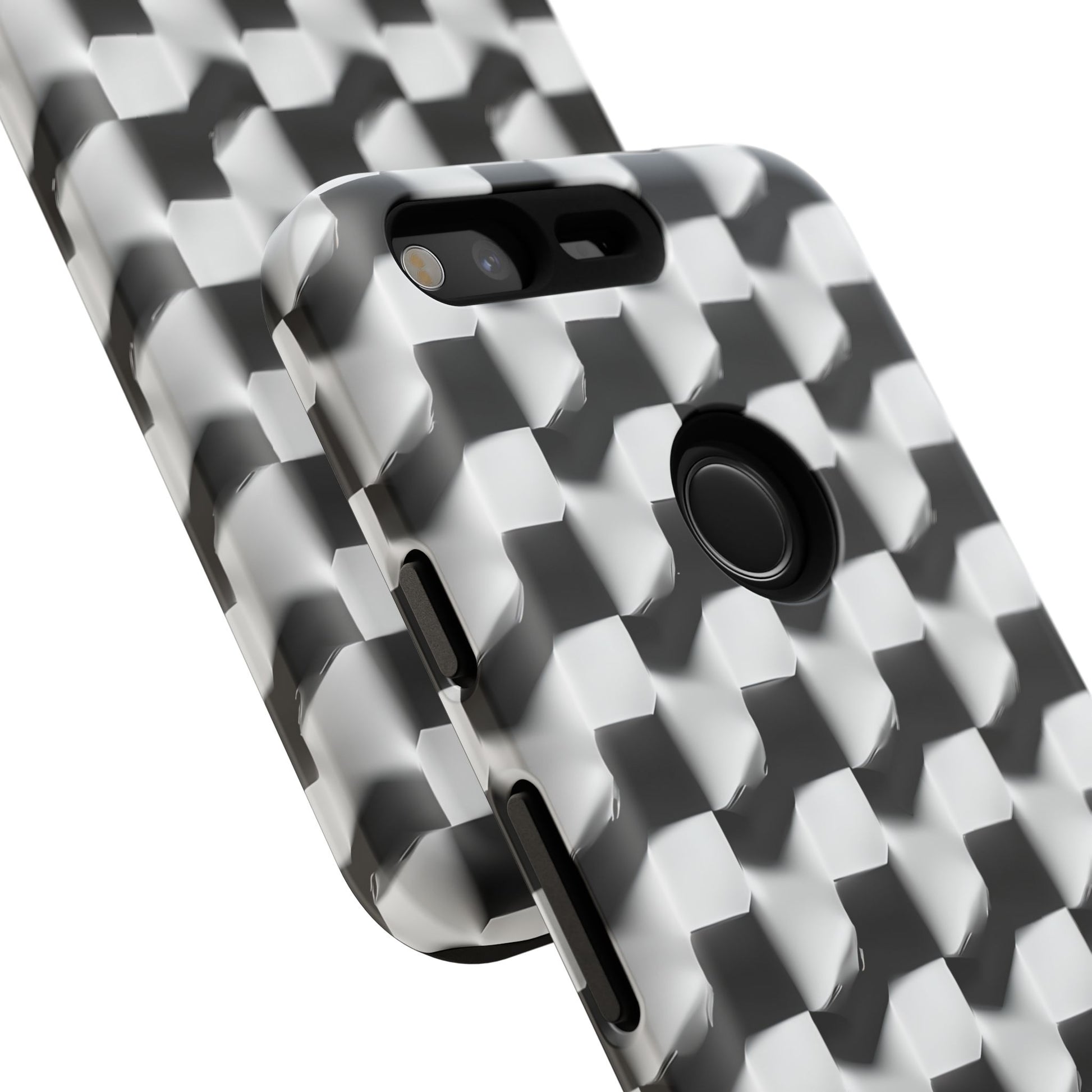 Monochrome Grid Tough Case for Google Pixel - Classic Checkerboard, Black & White, Minimalist Trend