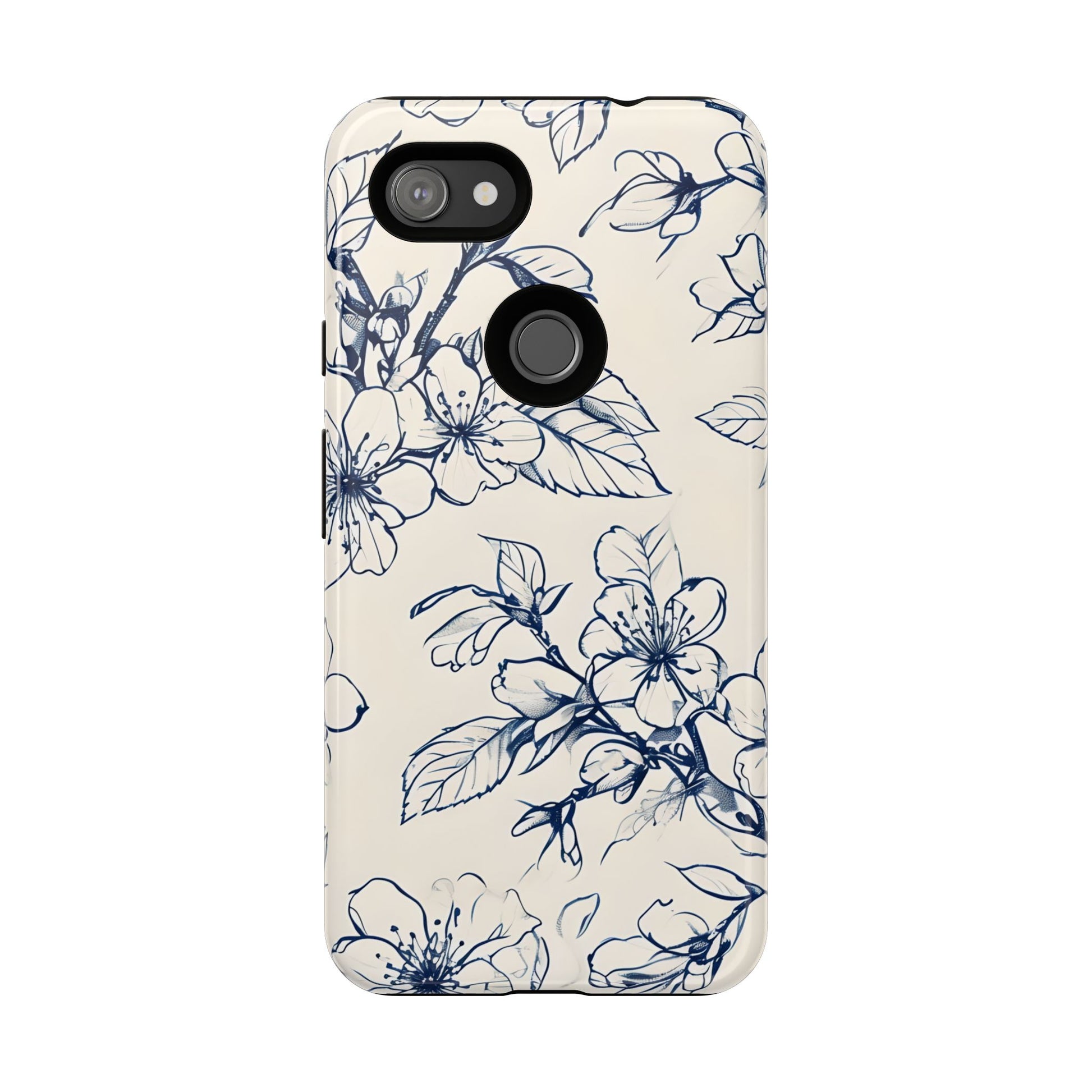 Blossom Sketch - Artistic Blue Floral Google Pixel 3a XL - Tough Phone Case - Hand-Drawn Botanical Design