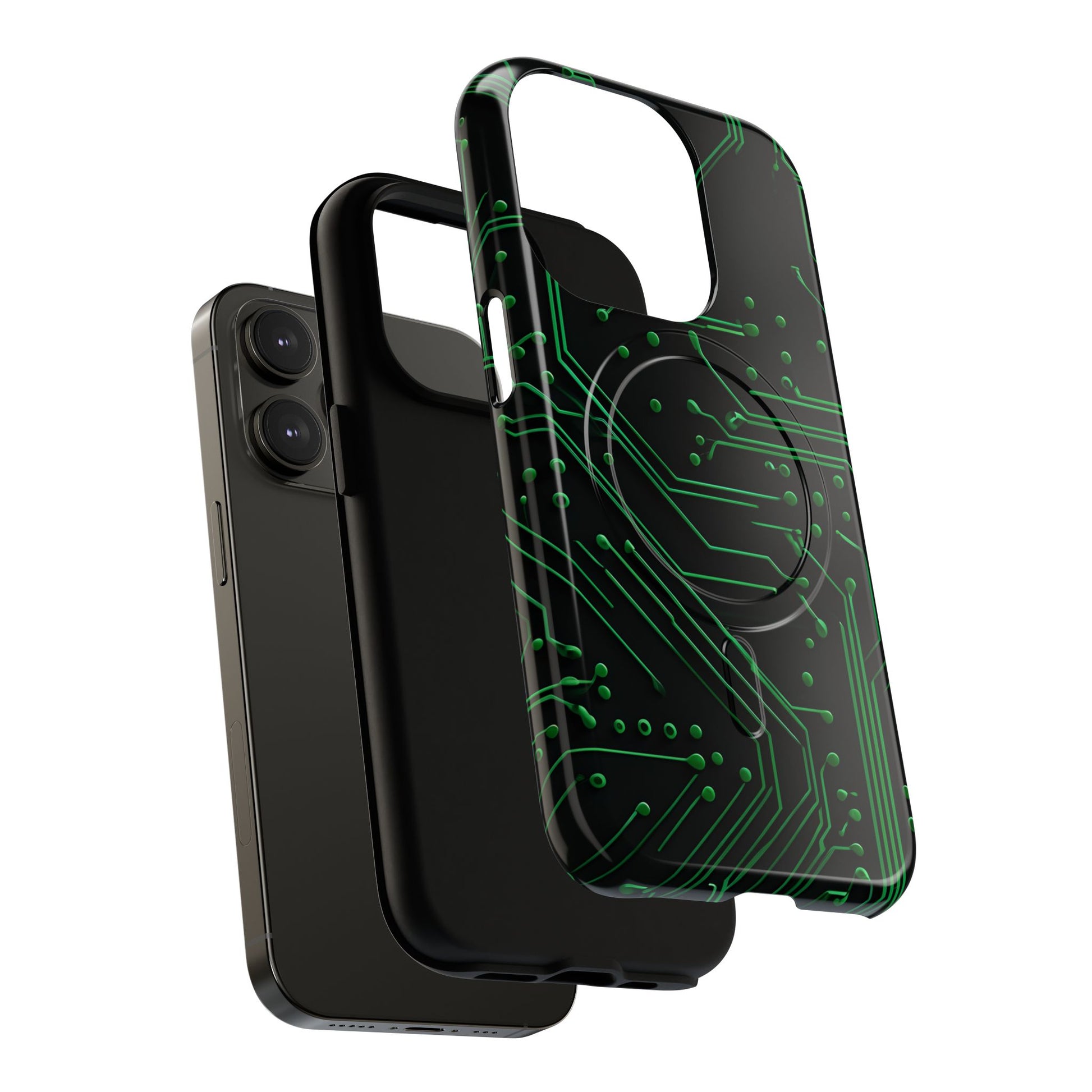 Green Circuit Grid iPhone 14 Pro MagSafe Compatible case- Tech-Inspired Shockproof Cover