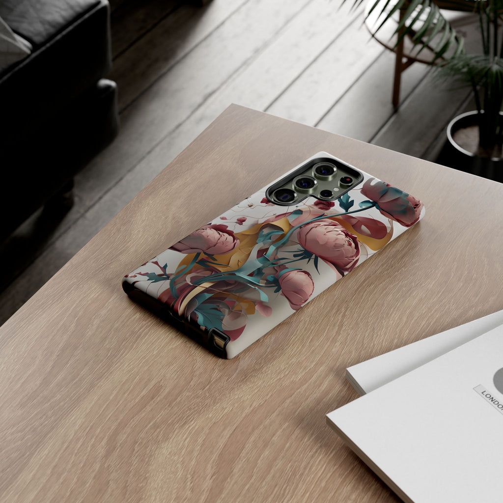 Blushing Peony Veil - Elegant Painterly Floral Samsung Galaxy S23 Ultra Tough Phone Case - Soft Blush & Teal Peony Design