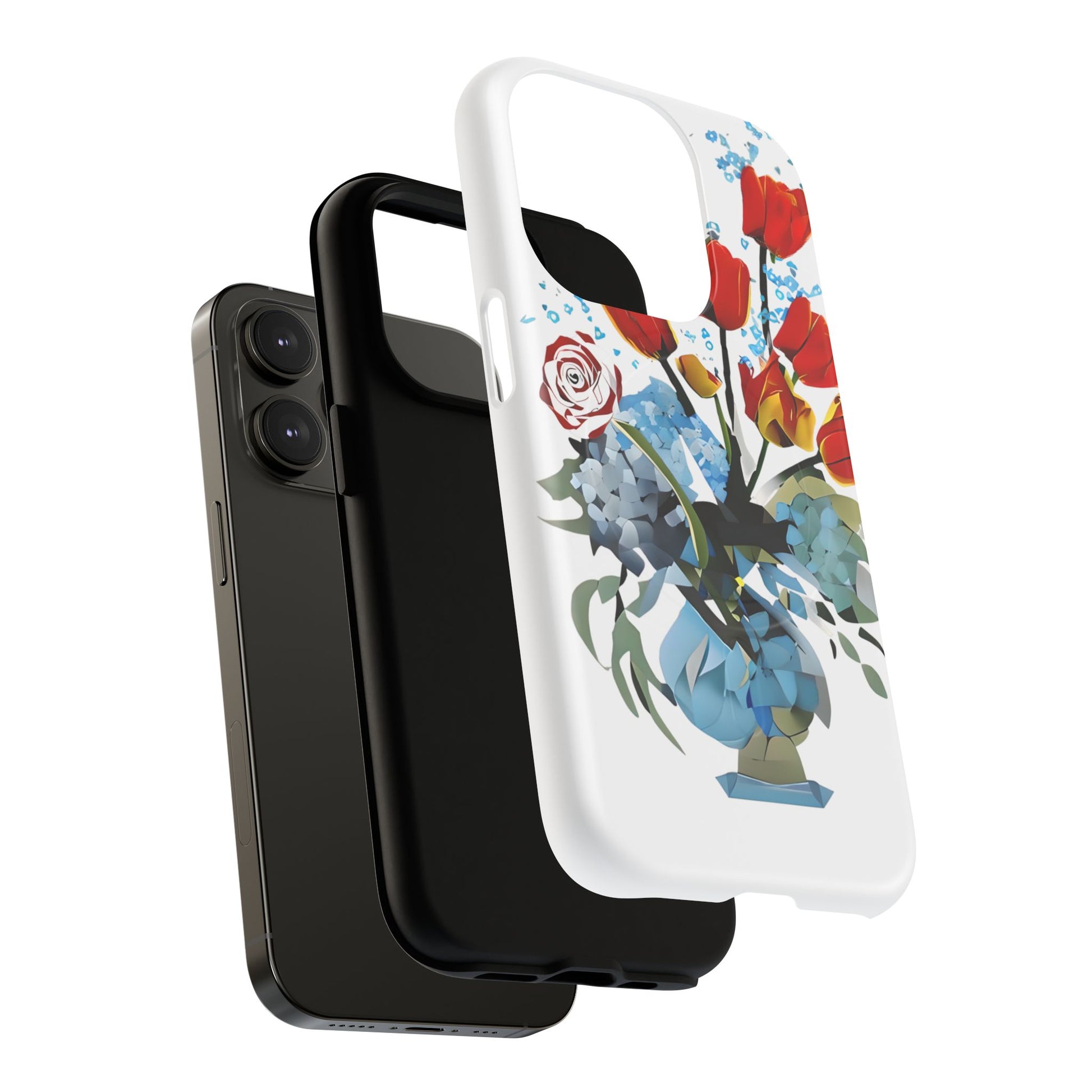 Bouquet Brilliance - Artistic Floral iPhone 14 Pro MagSafe Phone Case - Vibrant Tulip, Rose & Hydrangea Design
