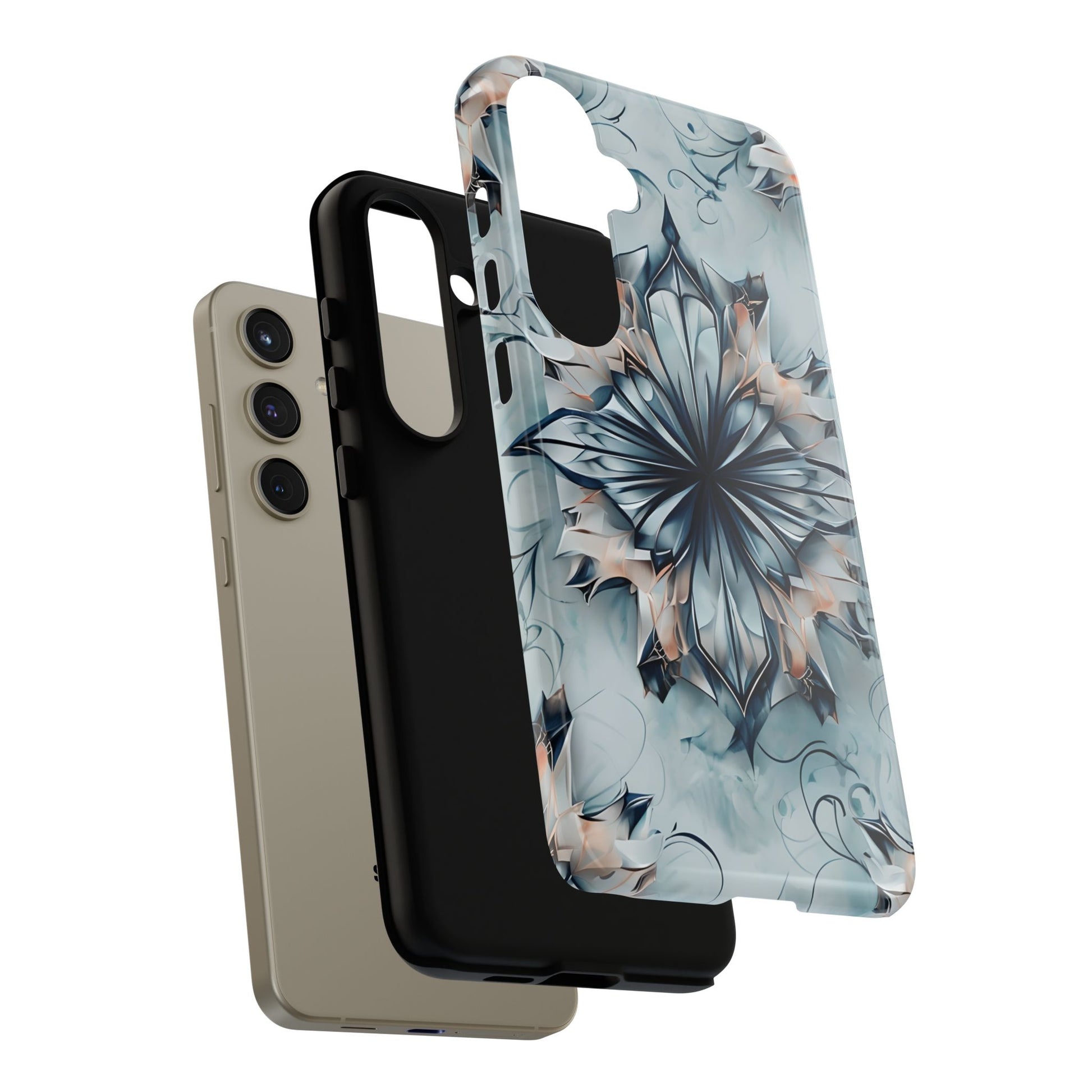 Indigo Mirage - Artistic Kaleidoscope Collection Artistic Floral - Samsung Galaxy S24 Plus Tough Phone Case - Bold Indigo Symmetrical Design