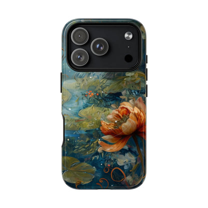 Waterlily Nocturne floral and water lily pond art iPhone MagSafe case large camera cutout