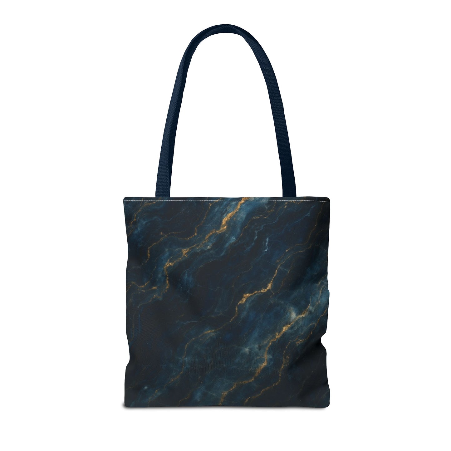 Midnight Marble Tote Bag (16x16 & 18x18)- Deep Navy Stone Design with Gold Veining, Reusable Eco-Friendly Canvas
