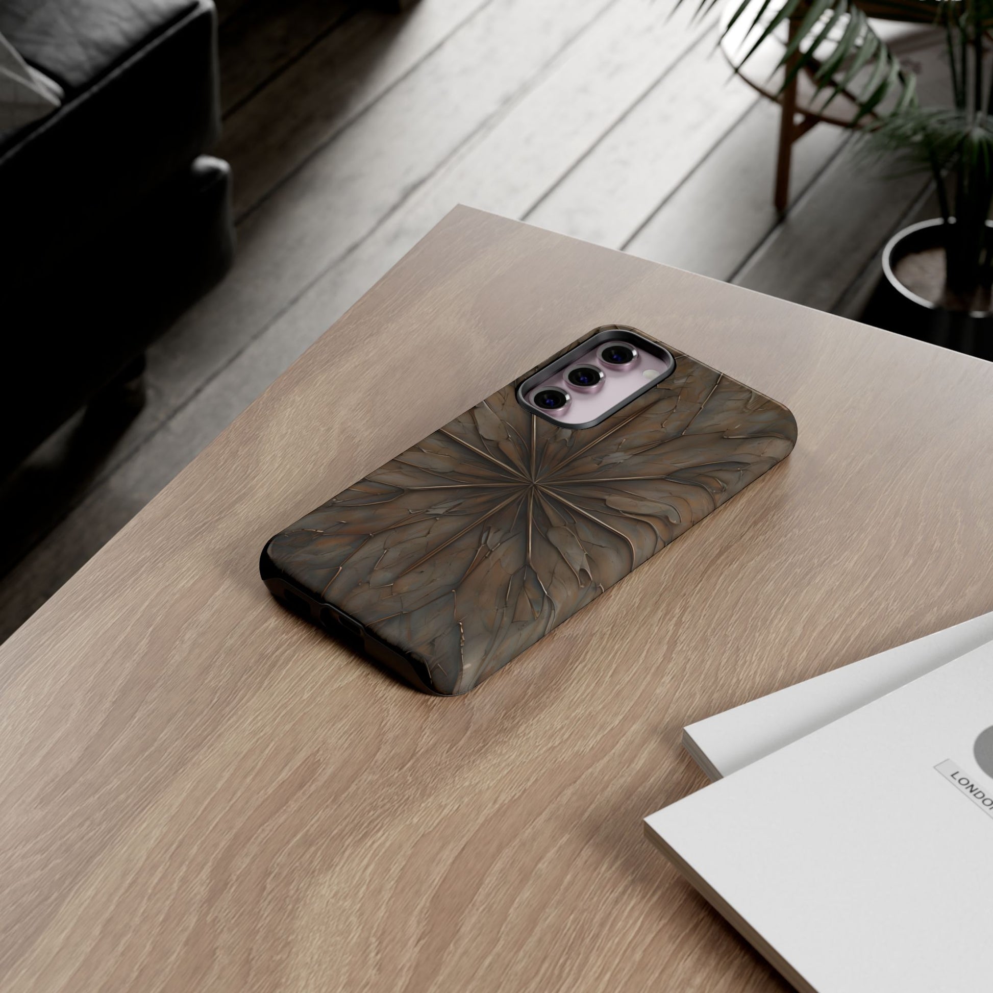 Earthstone Mandala - Kaleidoscope Collection Artistic Taupe Burst - Samsung Galaxy S23 Plus Tough Phone Case