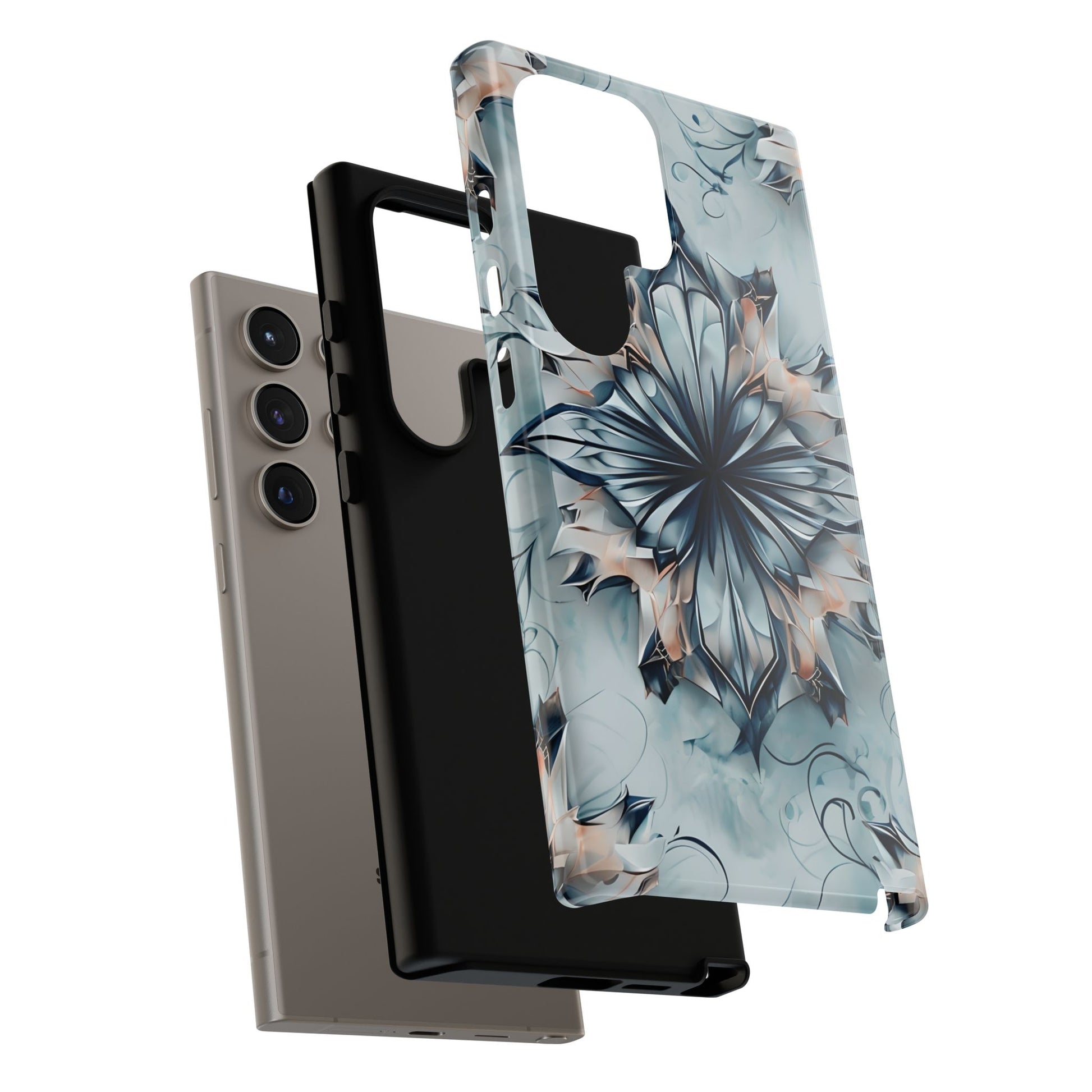 Indigo Mirage - Artistic Kaleidoscope Collection Artistic Floral - Samsung Galaxy S24 Ultra Tough Phone Case - Bold Indigo Symmetrical Design