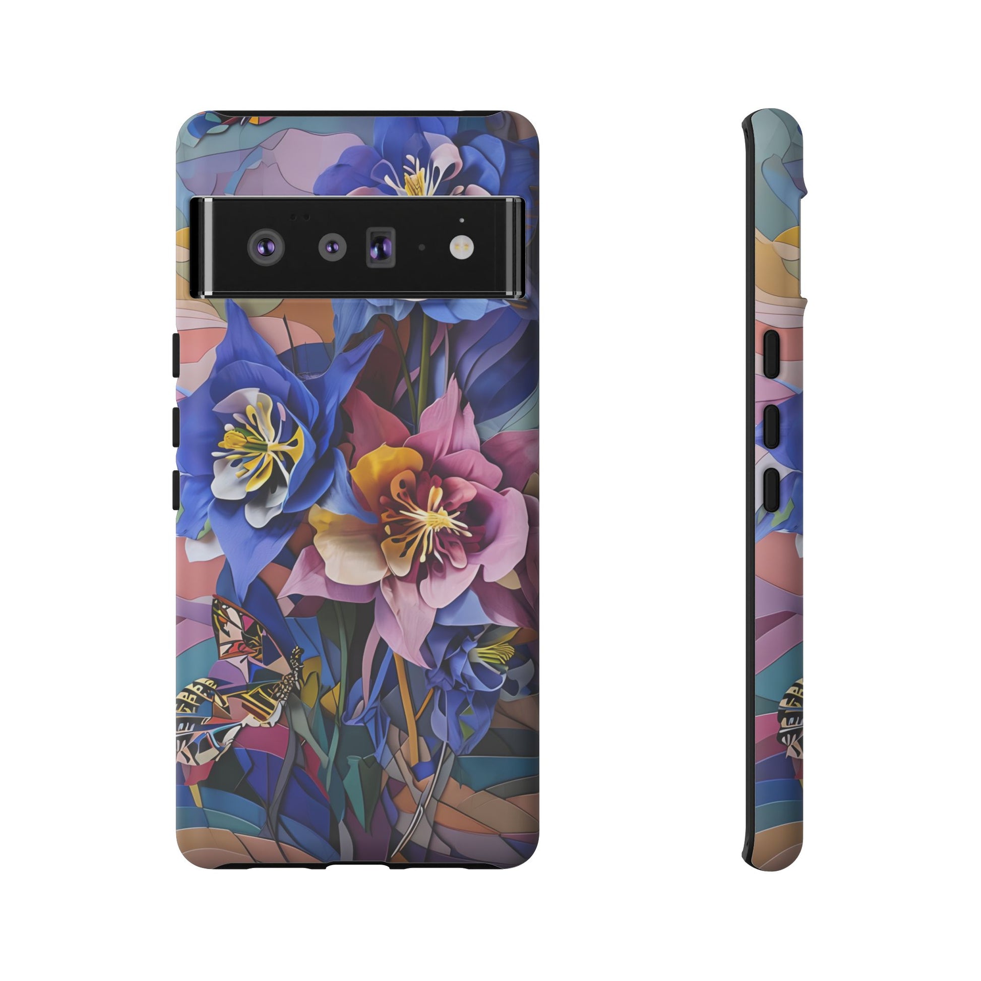 Blue Columbine Carnivale - Artistic Floral & Butterfly Google Pixel 6 Pro Tough Phone Case - Vibrant Botanical Design