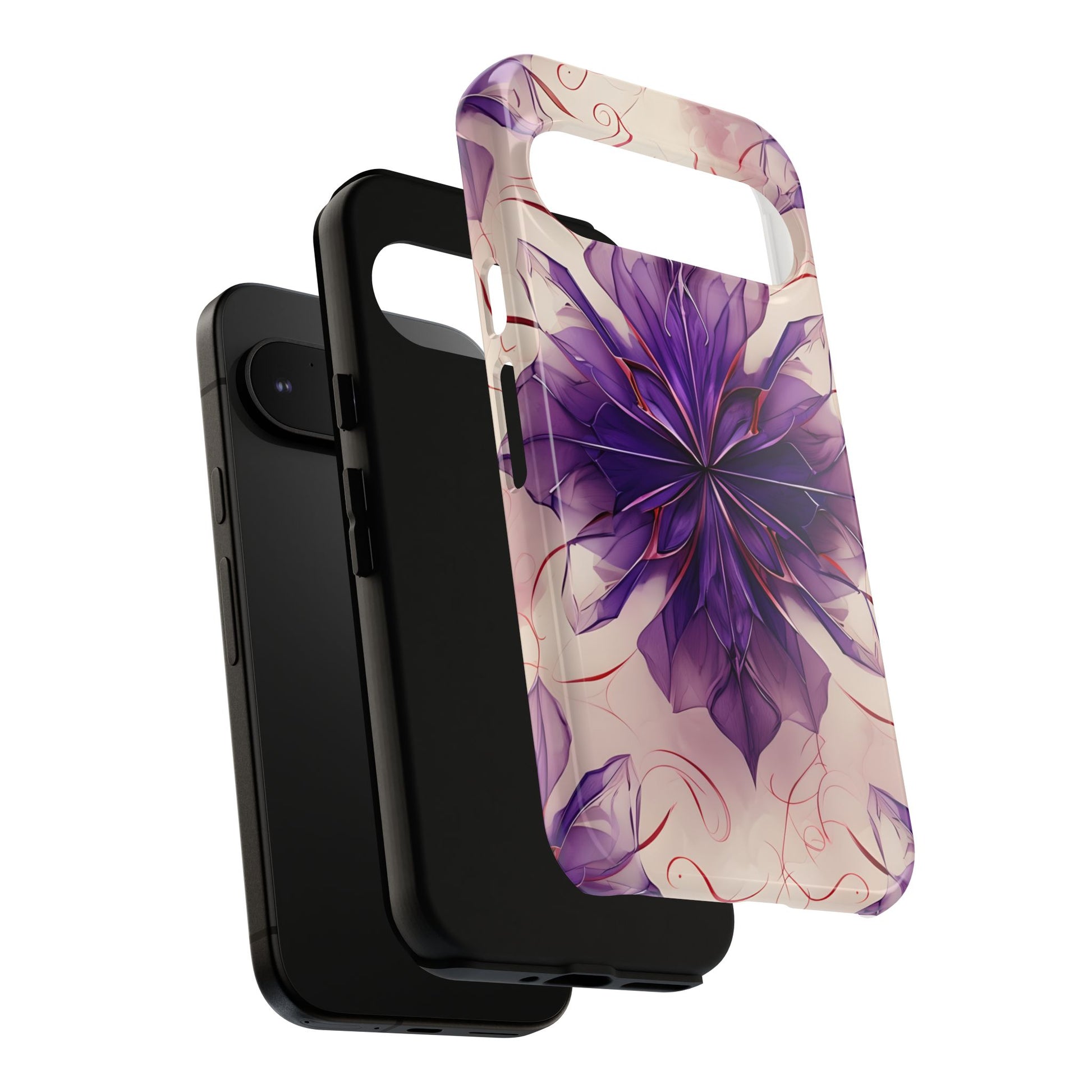 Violet Reverie - Kaleidoscope Collection Artistic Floral Burst - Google Pixel 9 Tough Phone Case - Bold Purple Symmetrical Design